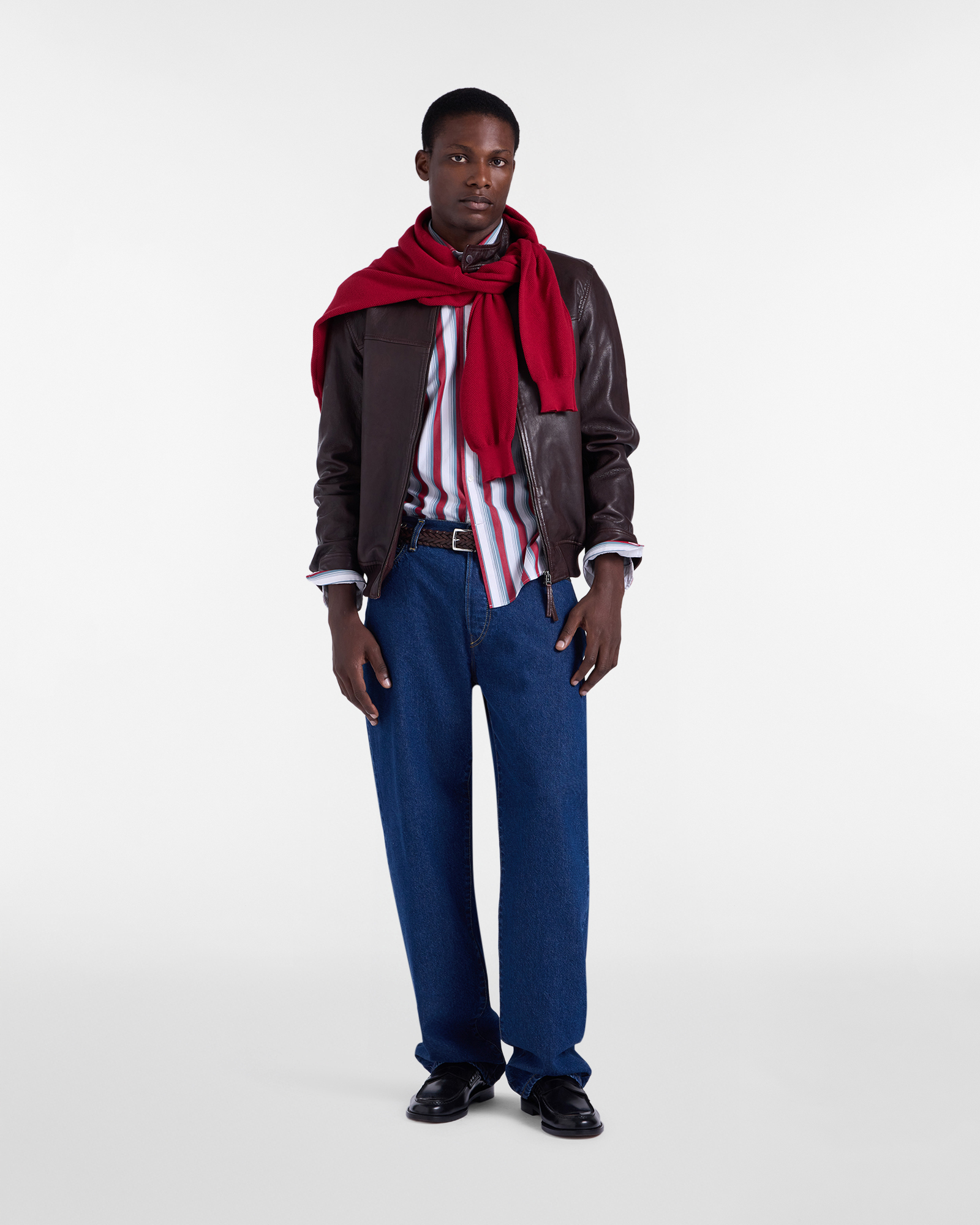 Genuine leather bomber jacket, Brown/Red, large image number 3