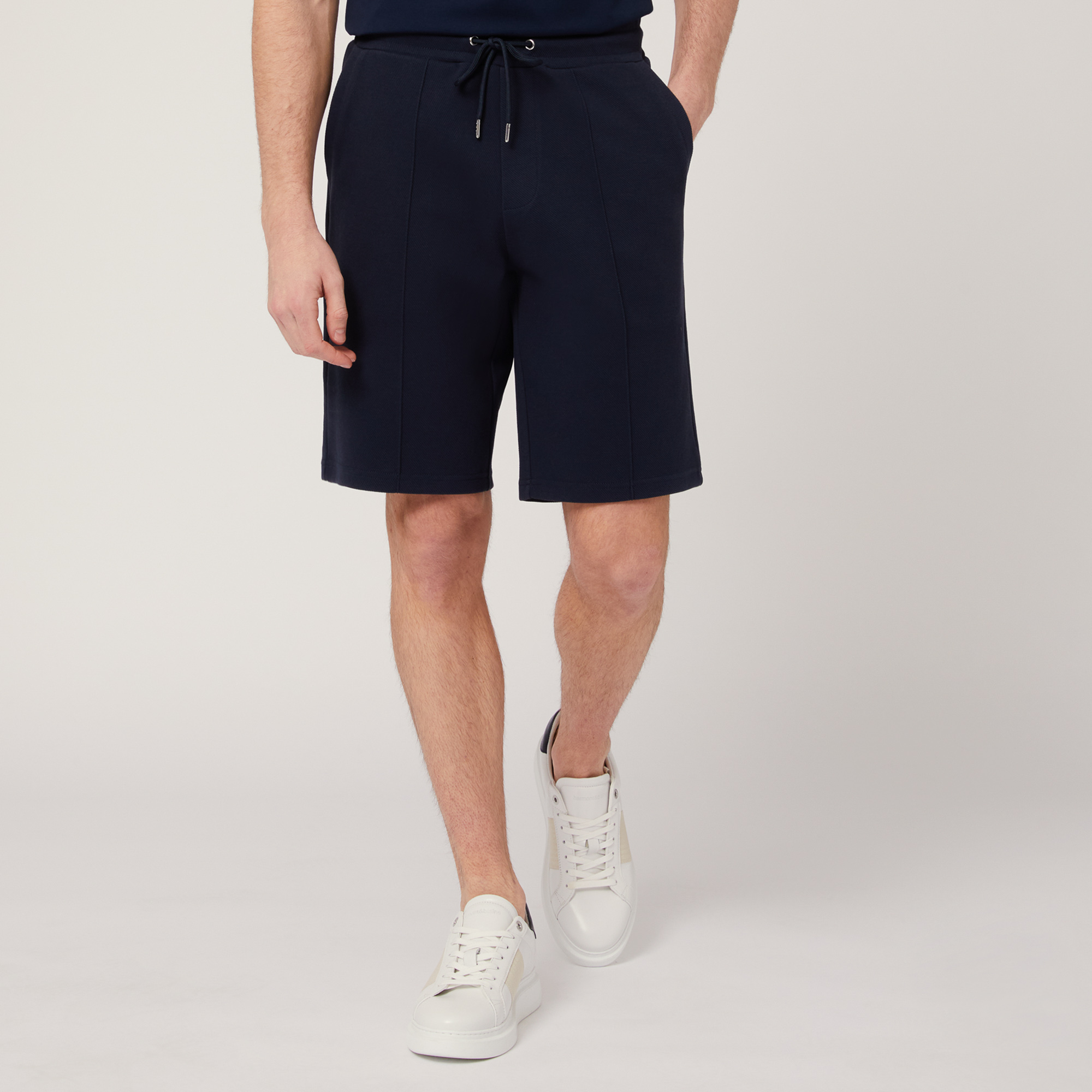 Shorts In Cotone Stretch Con Tasca Posteriore, Blu Navy, large