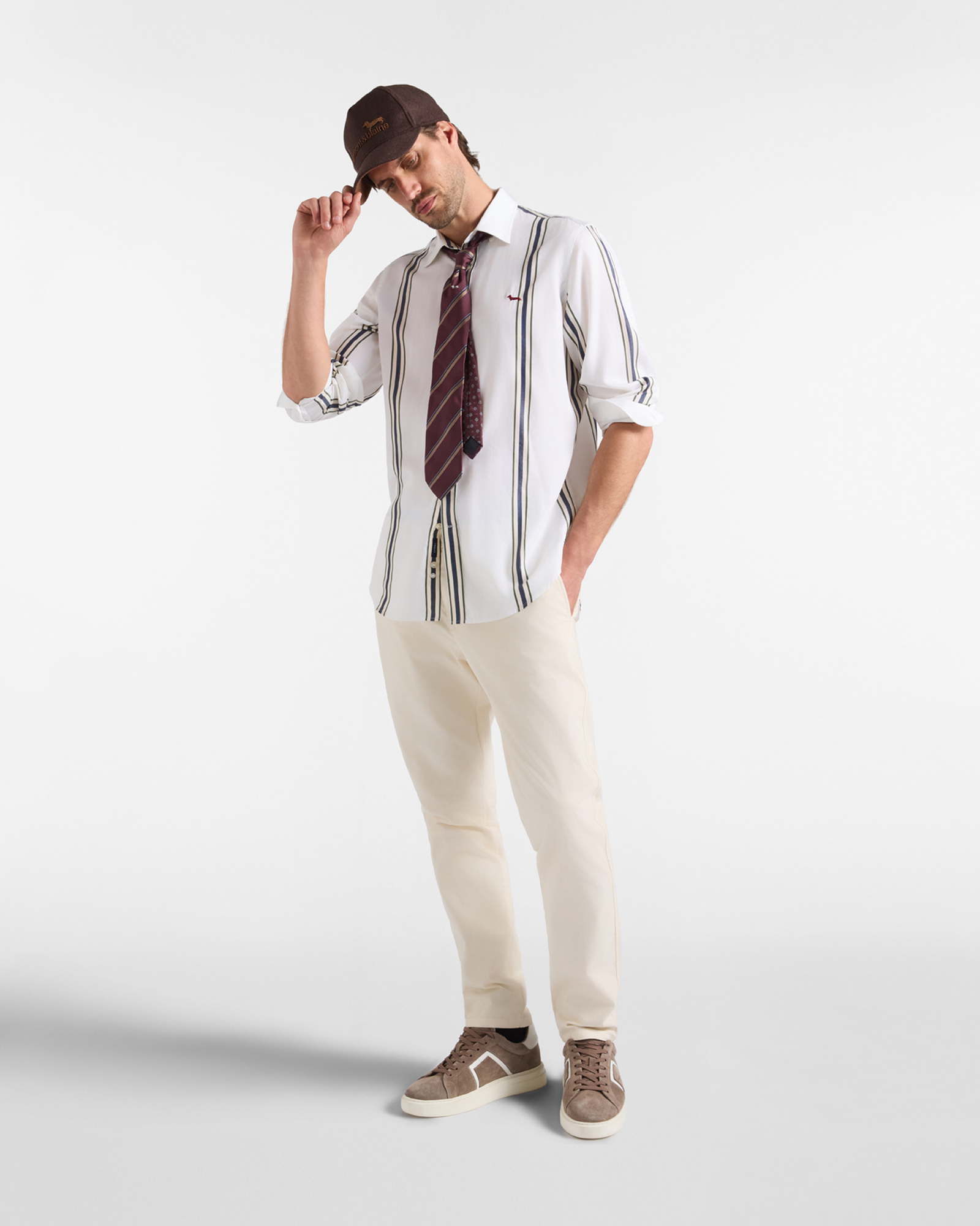 Men's narrow-fit Tencel&reg; shirt with placed regimental stripe, WHITE, large image number 3