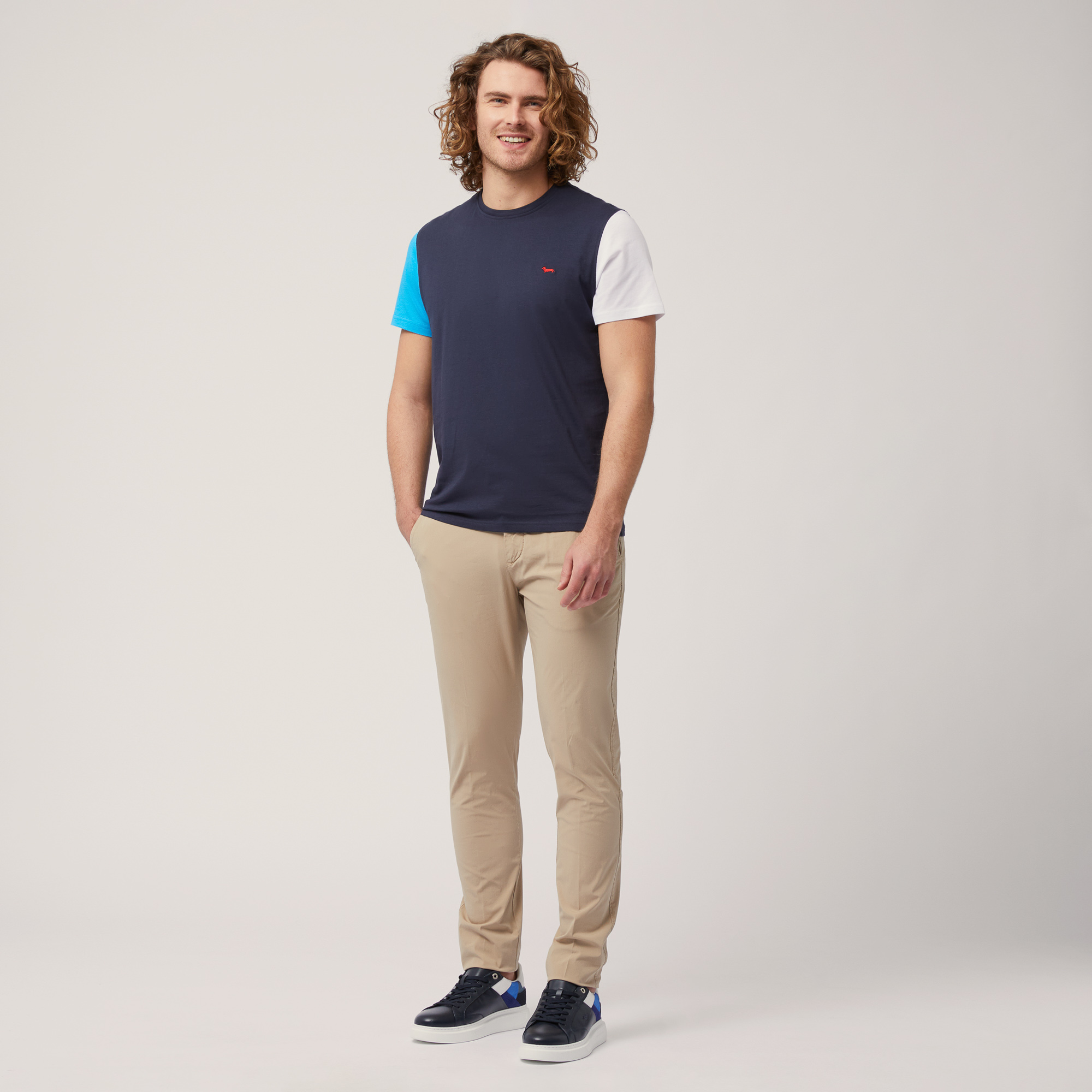 T-Shirt Color Block In Cotone, Blu Navy, large image number 3