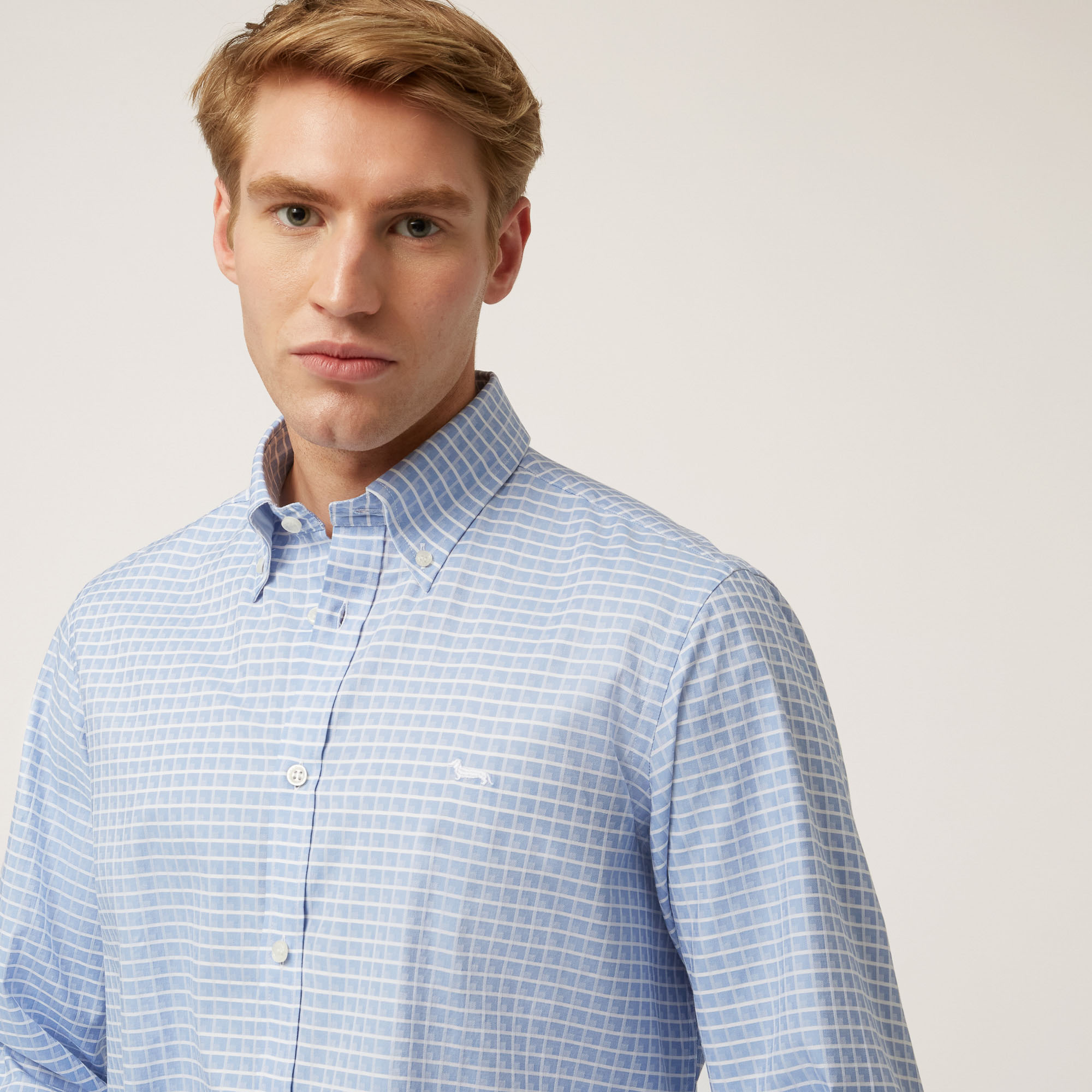 Cotton And Lyocell Check Shirt in Light Blue: Luxury Italian Shirts ...