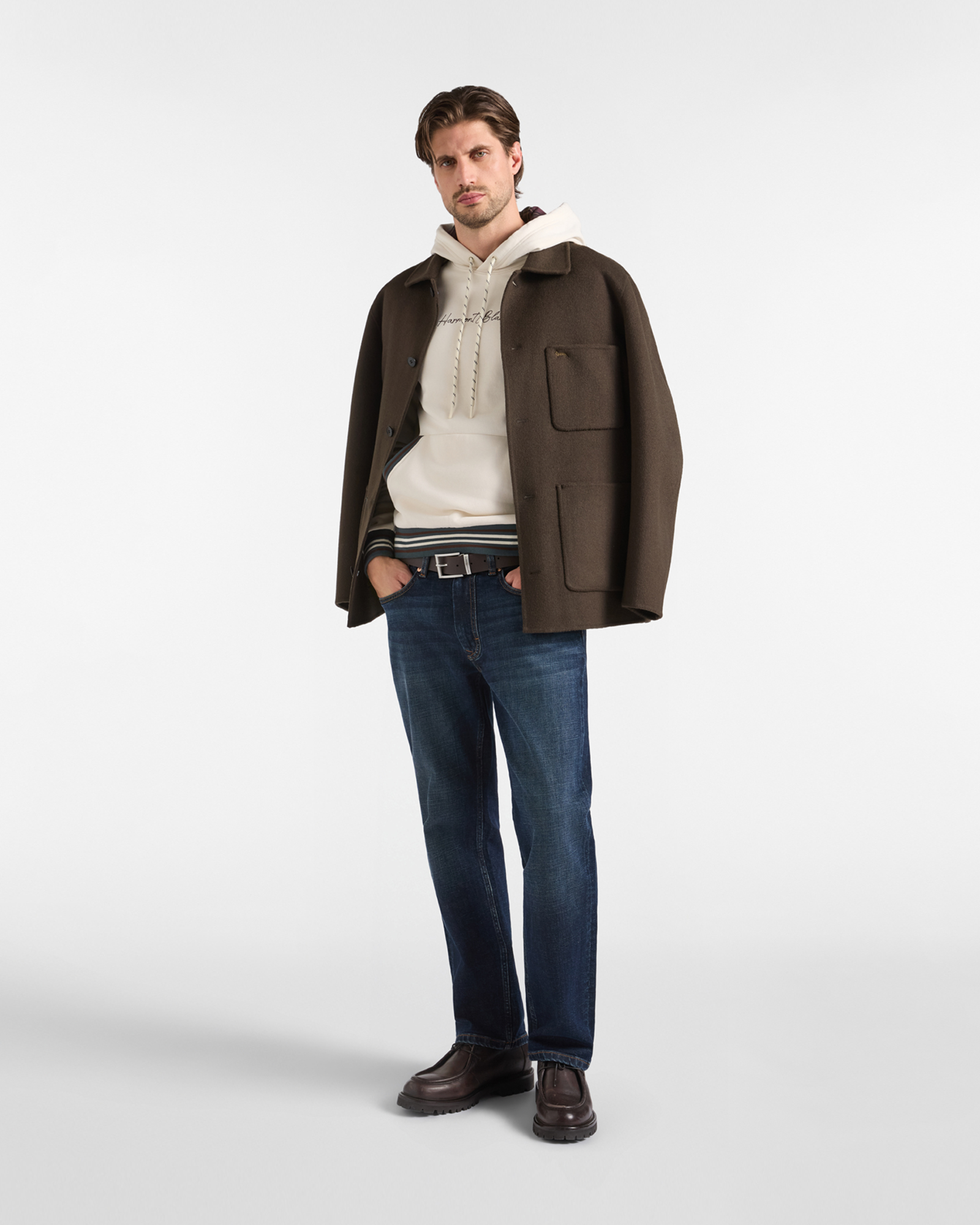 Felpa Uomo con cappuccio  e fodera in tartan, TORTORA, large