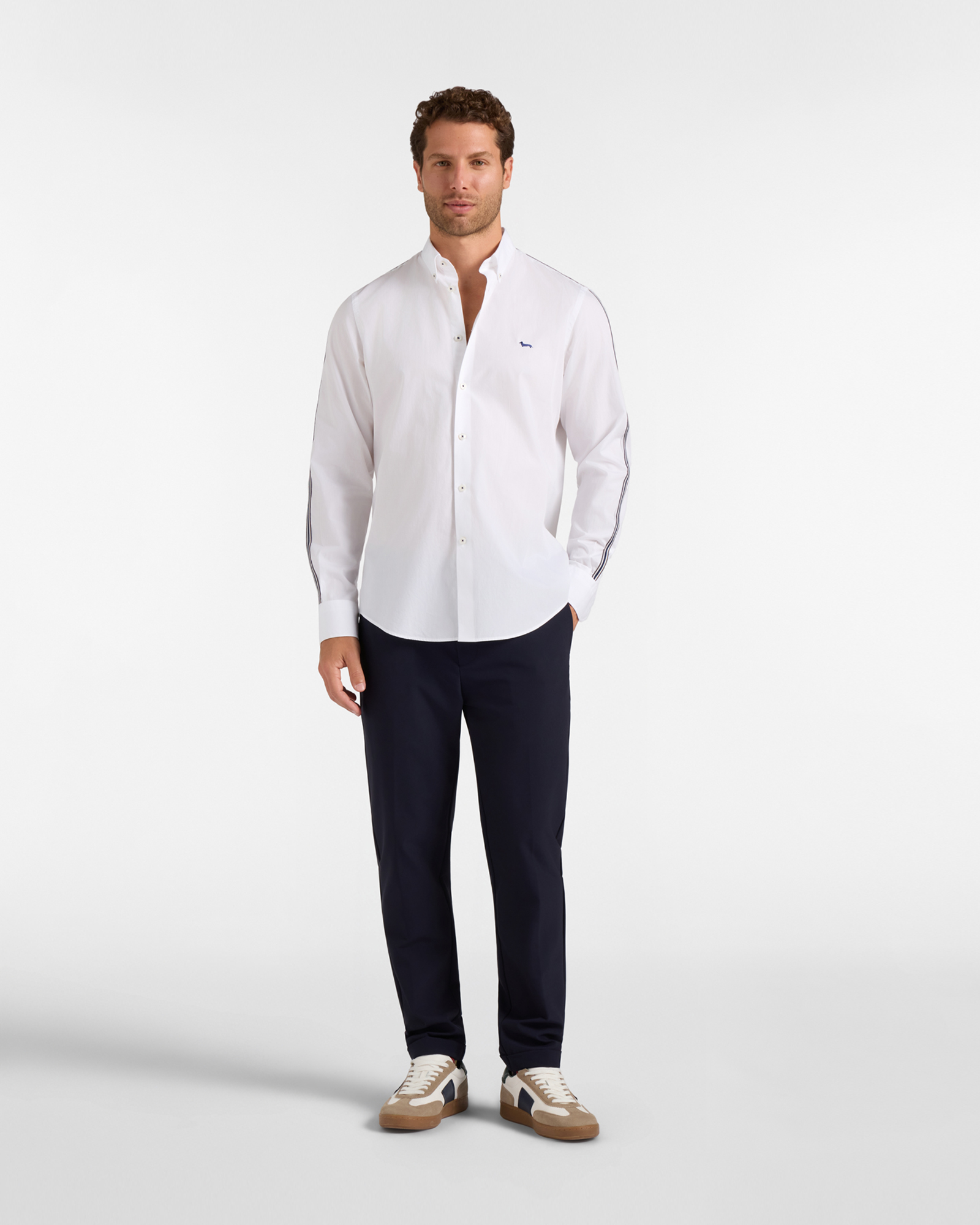 Men's regular-fit  peach poplin shirt with ribbon, WHITE, large image number 3