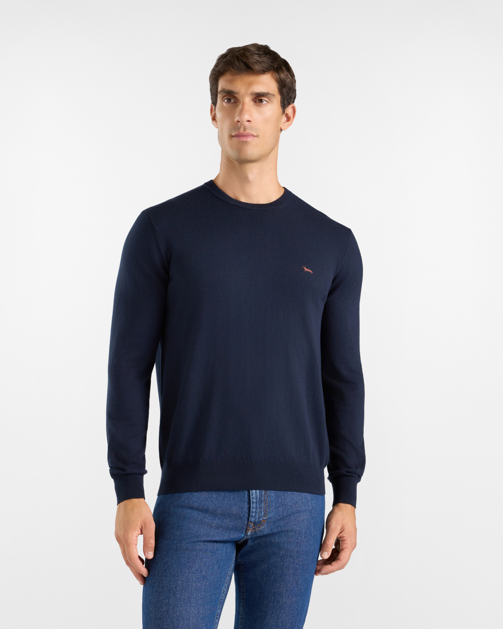 Men's regular fit sweater in a blue wool and cotton blend