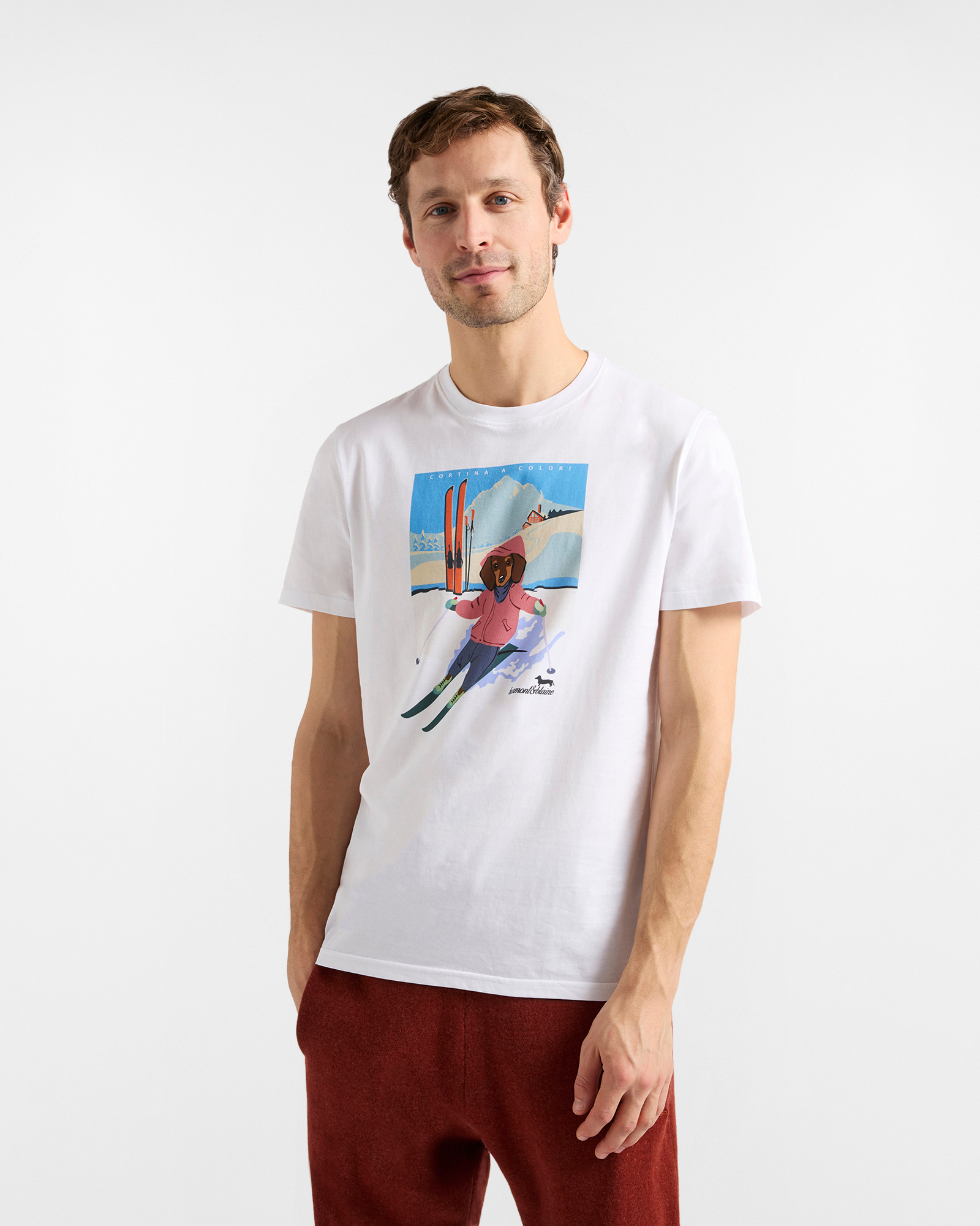 T-shirt in cotone con stampa "Cortina a Colori", Uomo, Bianco, Taglia: XS
