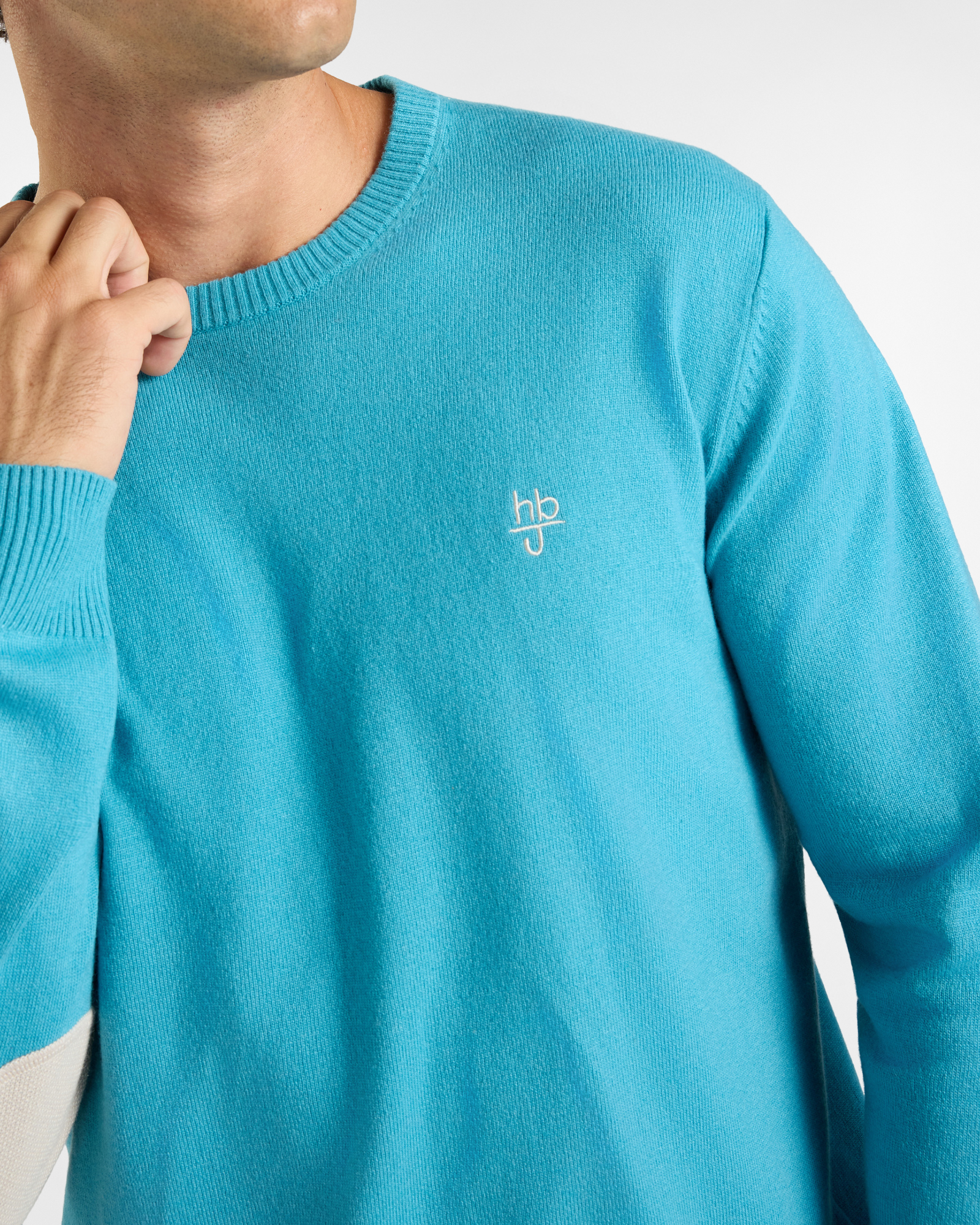 Maglia HBJ Uomo in punto cardato con toppe, girocollo in misto lana e cashmere, VERDE, large