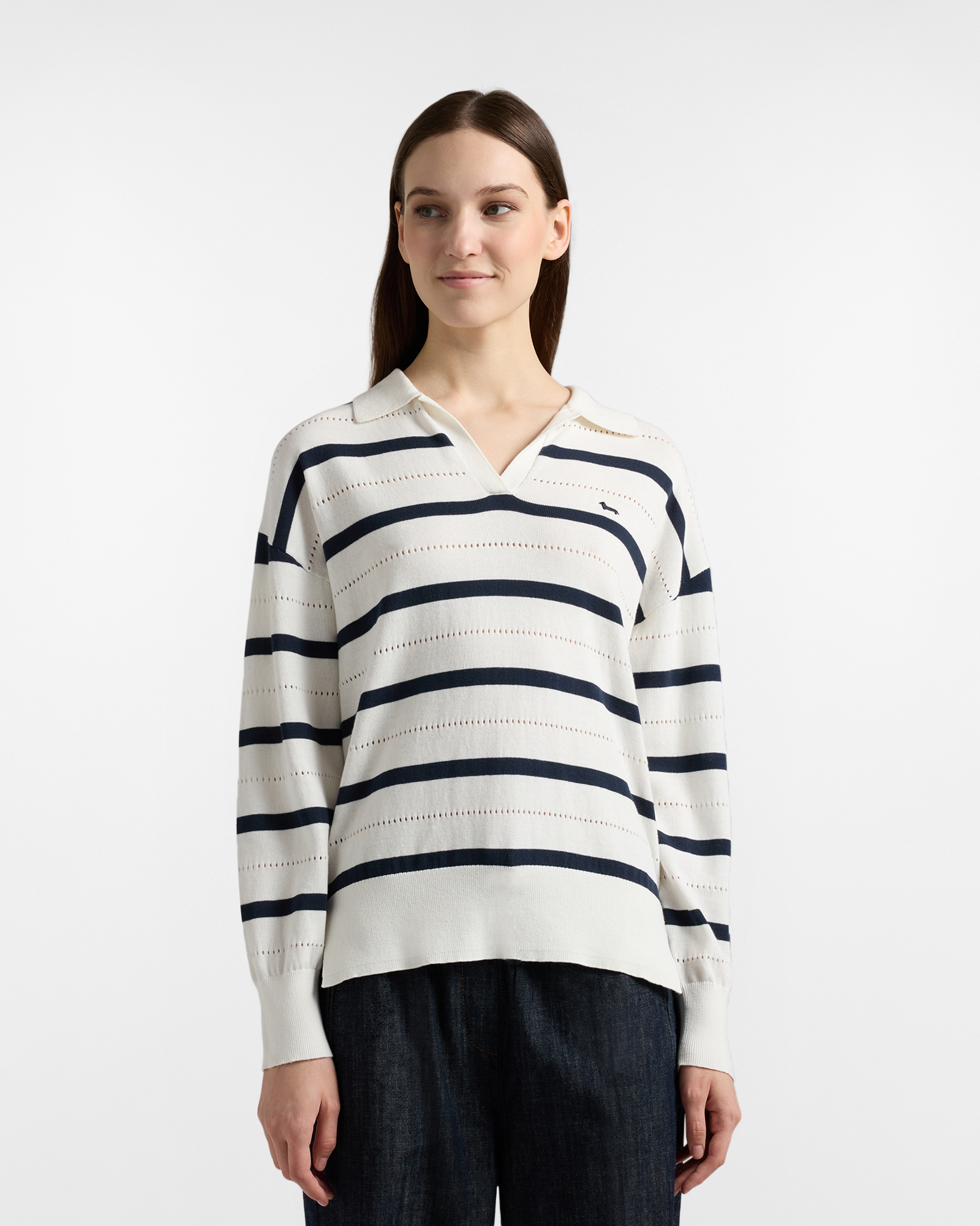 Maglia traforata a righe, Donna, Bianco, Taglia: XXS