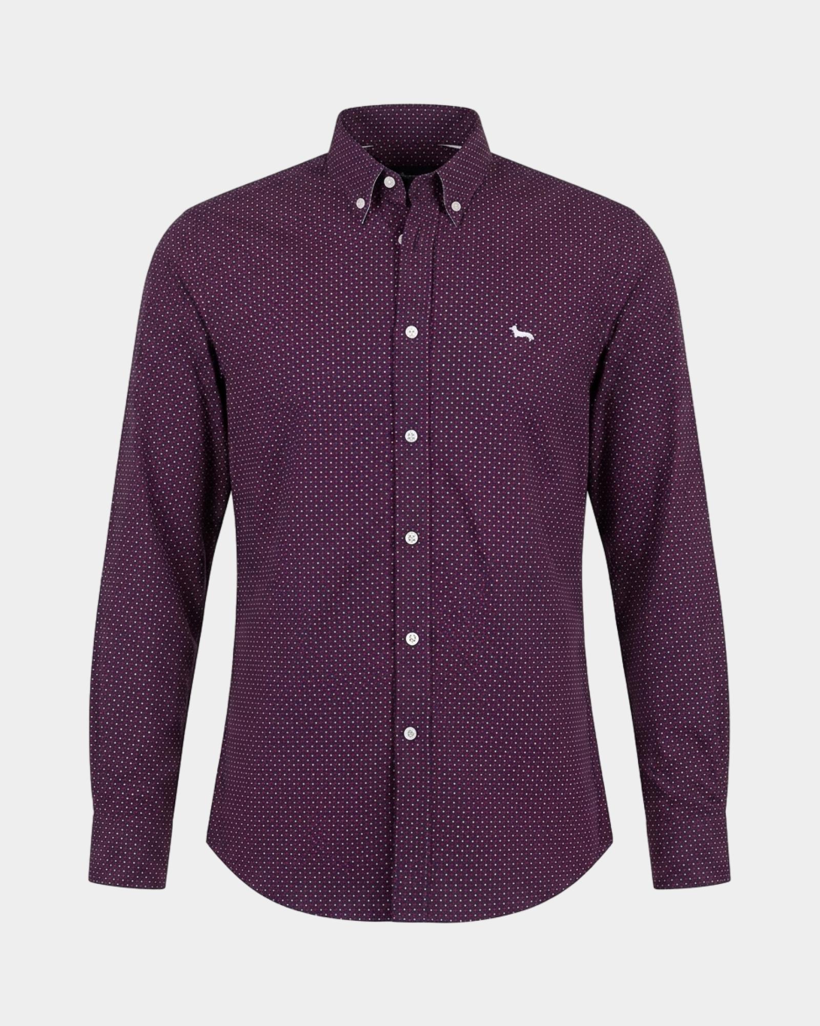 Camisa de hombre en popel&iacute;n con microestampado geom&eacute;trico de corte regular, color rojo, ROJO, large