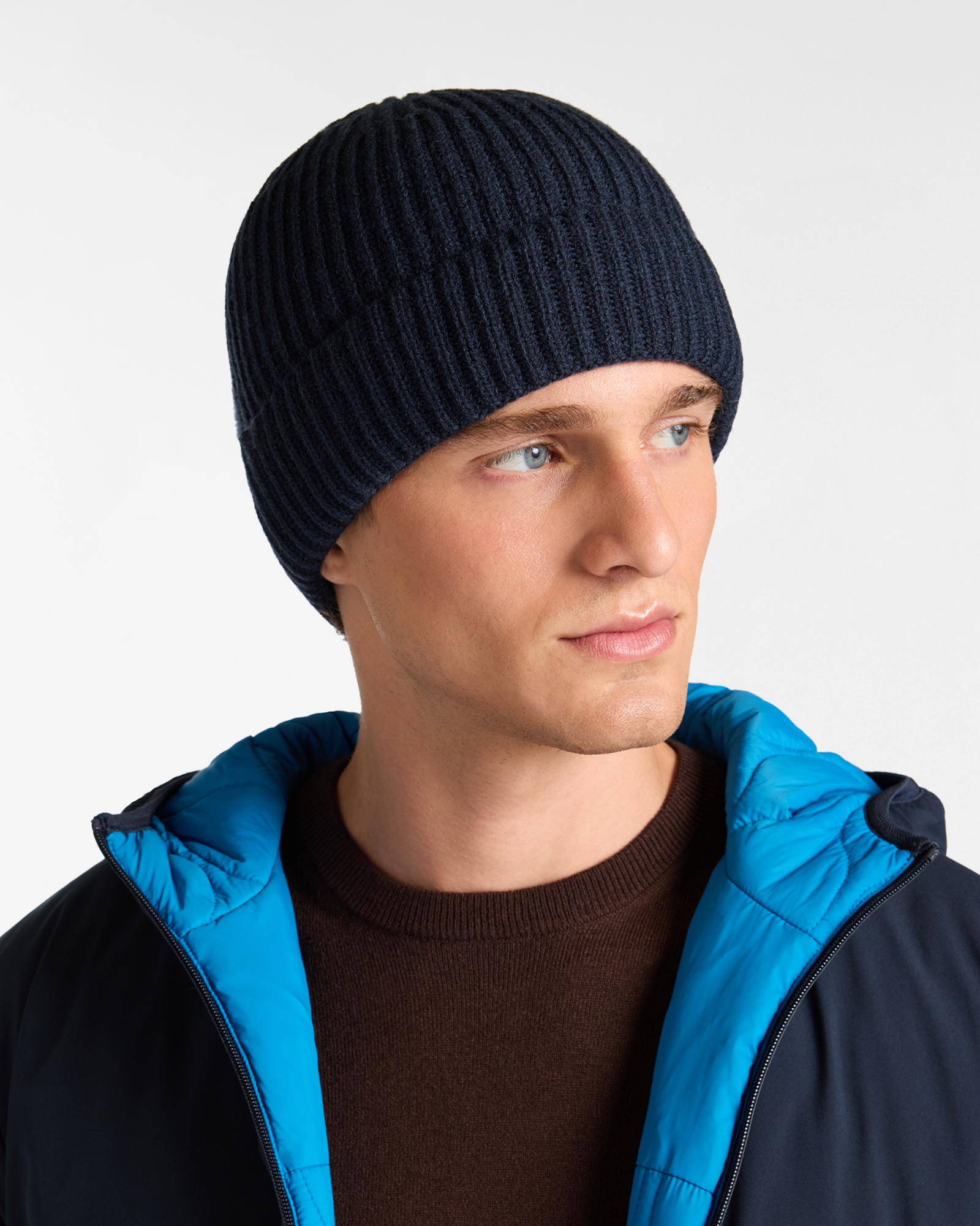 Berretto in Maglia a Costa Inglese con Patch Logo, Blu Scuro, large image number 1