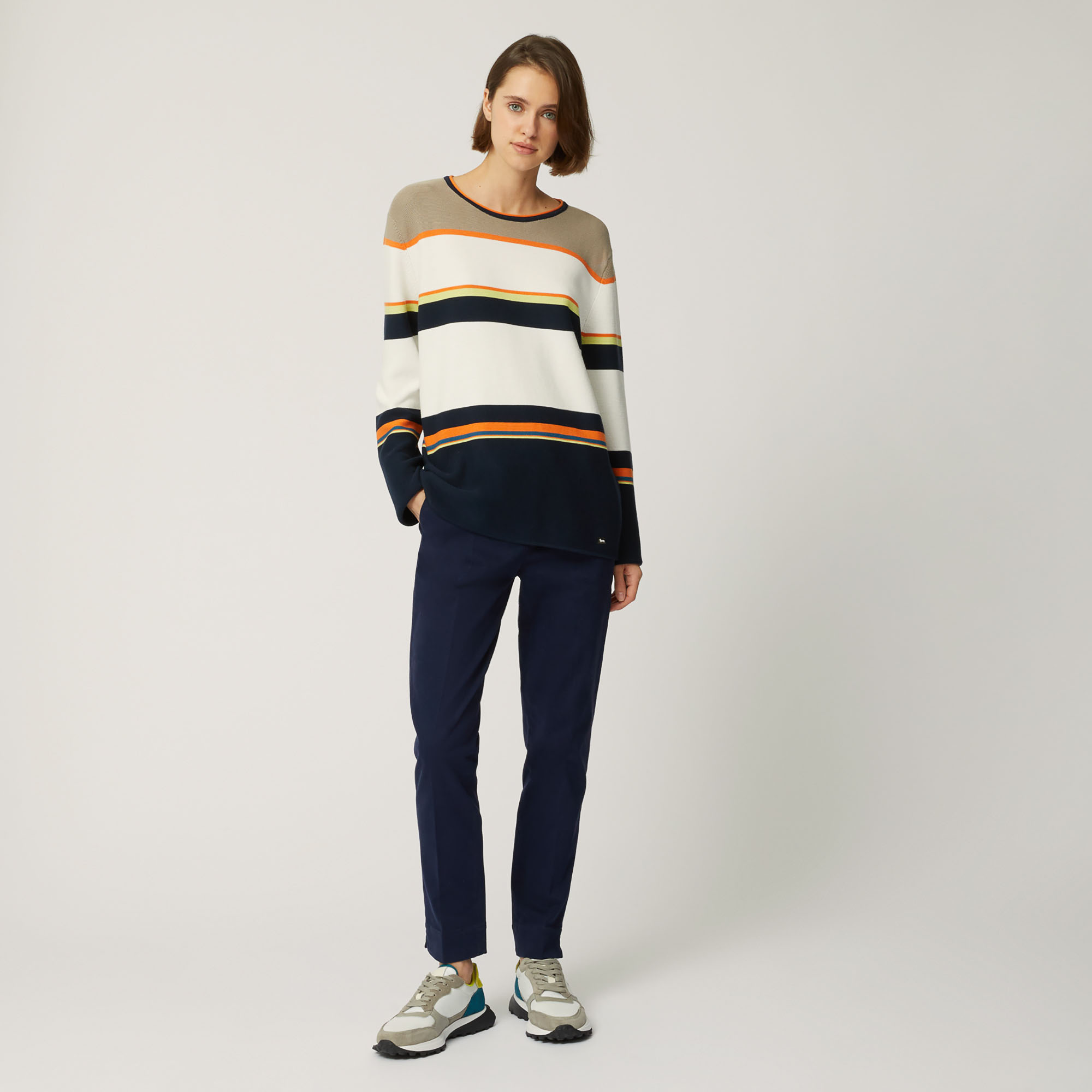 Pullover In Cotone A Righe Elevate Dutility, Blu Navy, large image number 3
