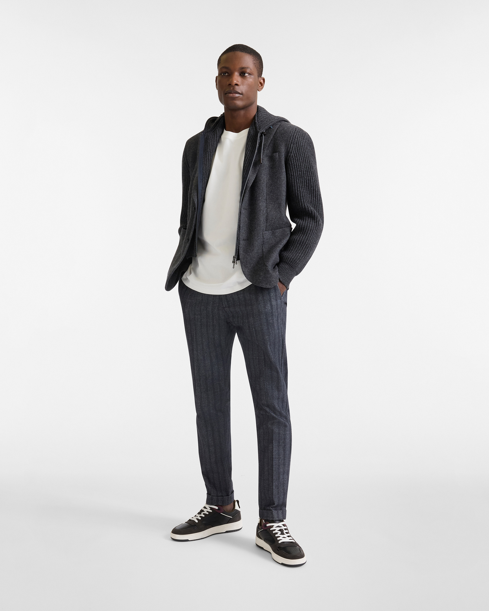 De-Stressed Yarn-Dyed Pants with Pinstripe Pattern, Marine Blue, large image number 3