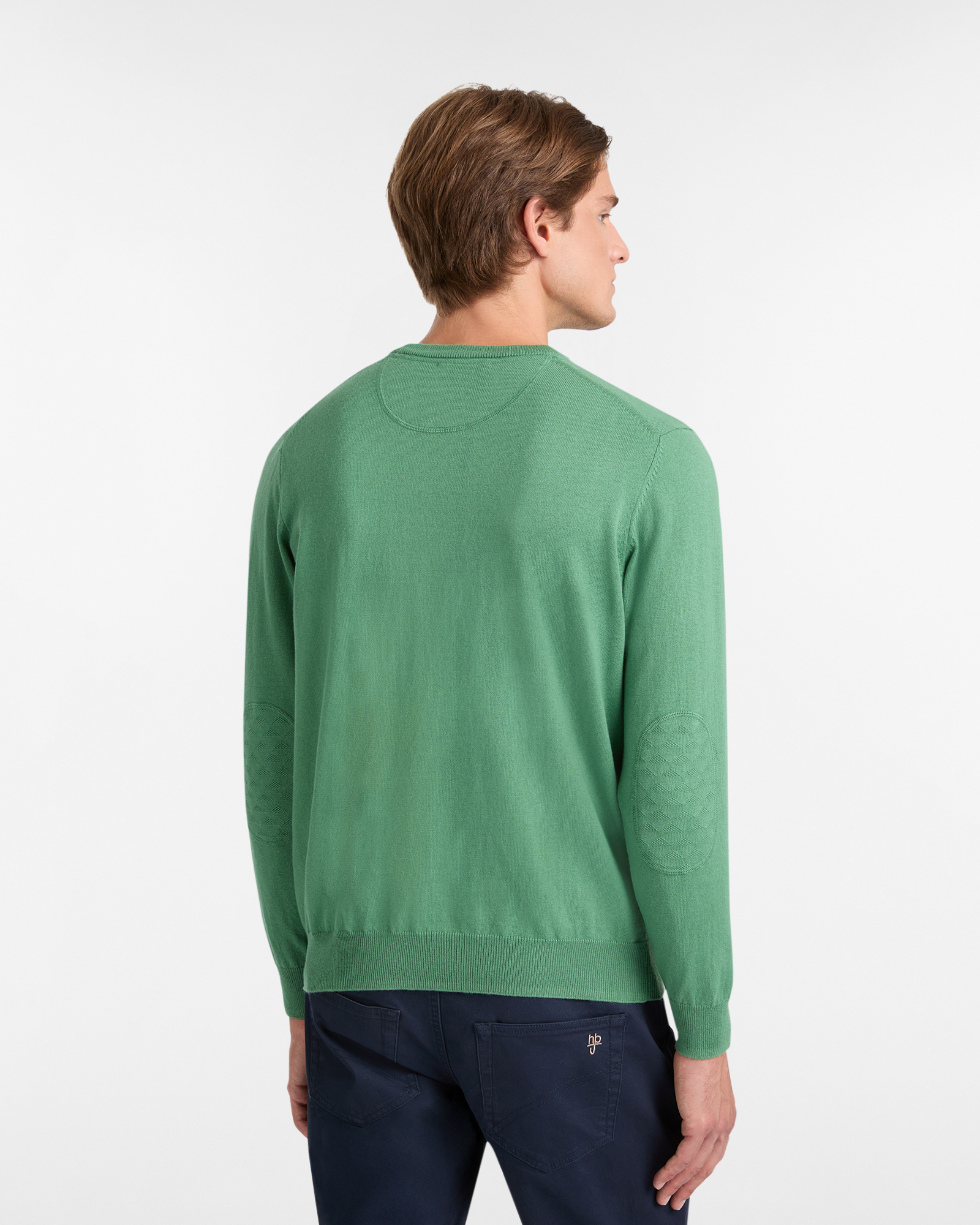 Maglione Girocollo in misto Cotone e Lana con Toppe Tono su Tono, Verde Chiaro, large image number 1