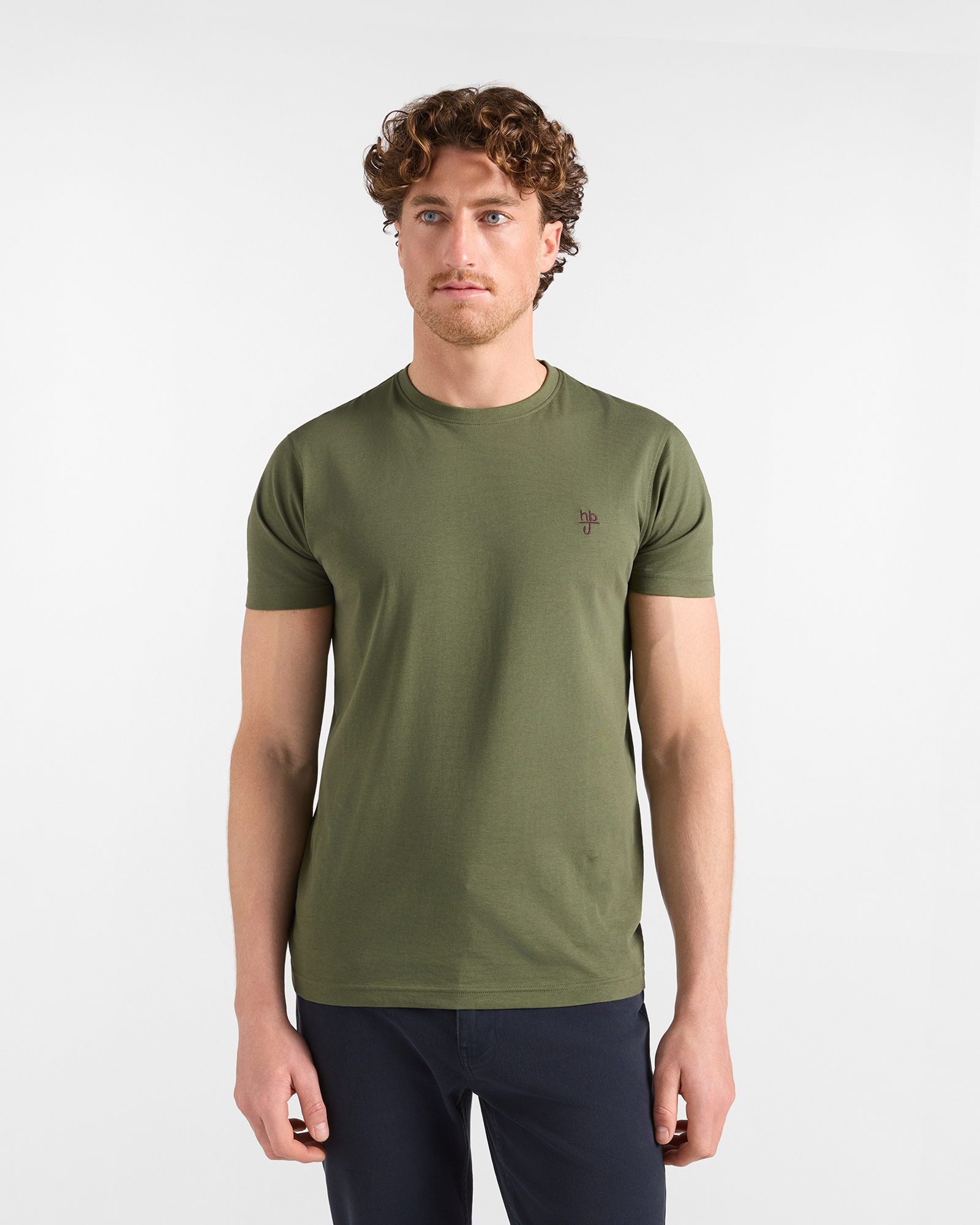 T-shirt HBJ Uomo Narrow Fit in puro cotone verde militare