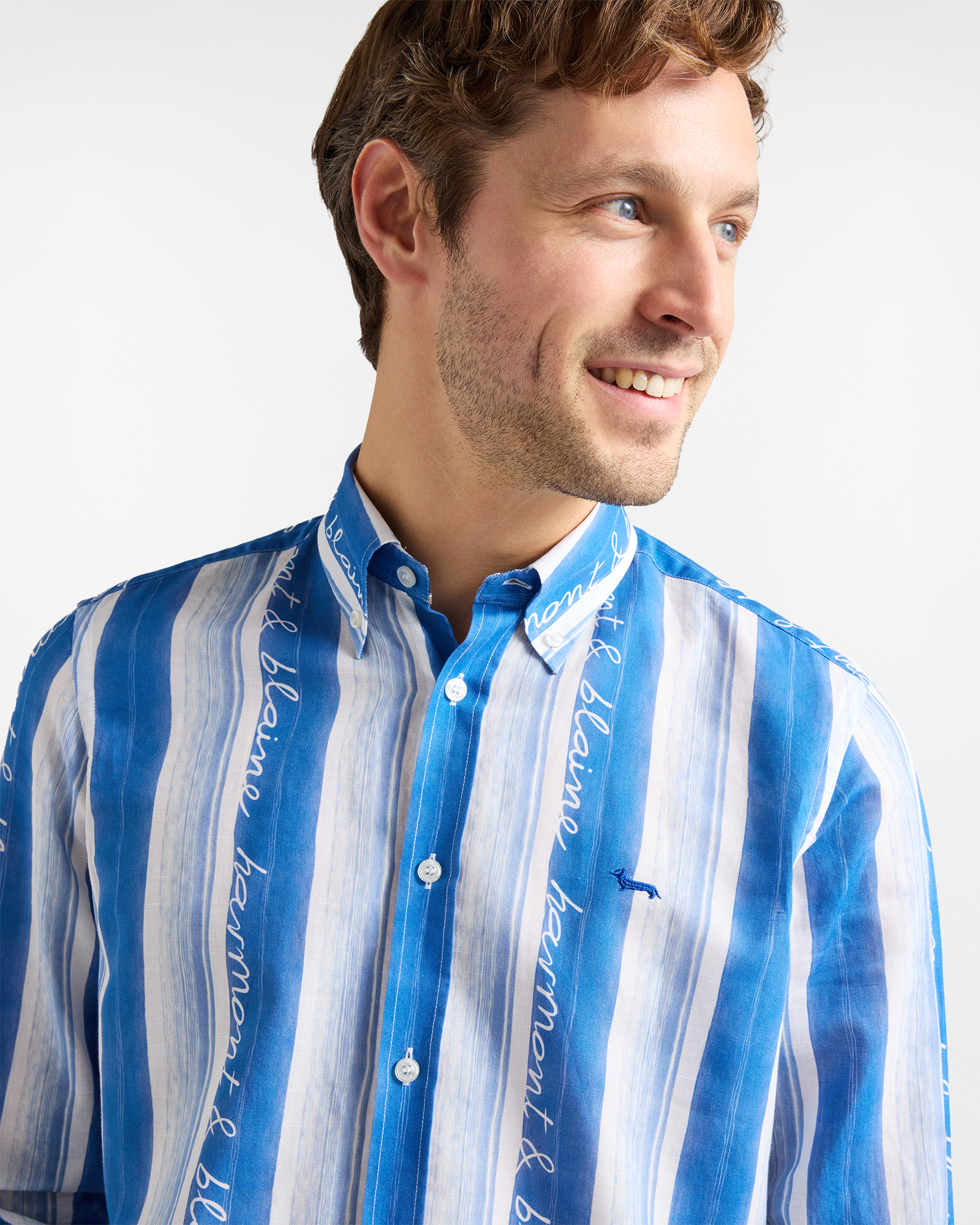 Camicia con righe e lettering logo, Celeste, large image number 2