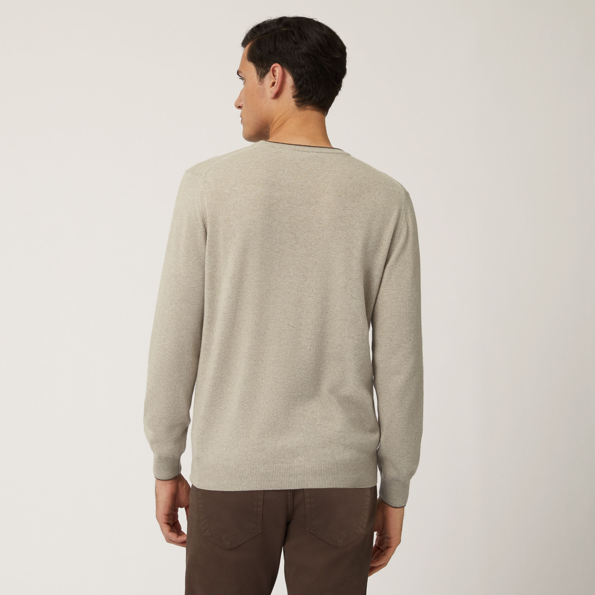 Wool And Viscose Crew-Neck Pullover, Beige, large image number 1