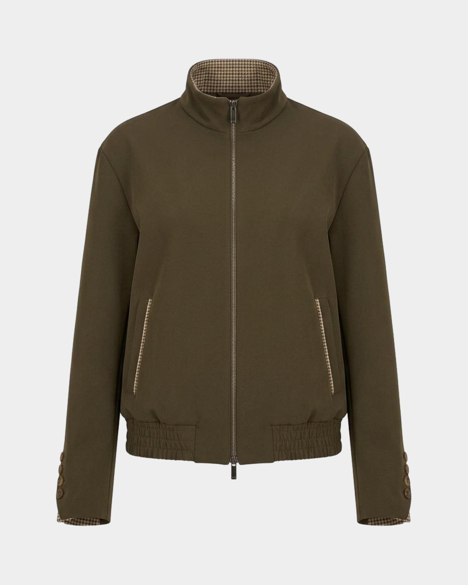 Women's bomber jacket with micro-gingham inserts, Made in Italy, MILITARY GREEN, large