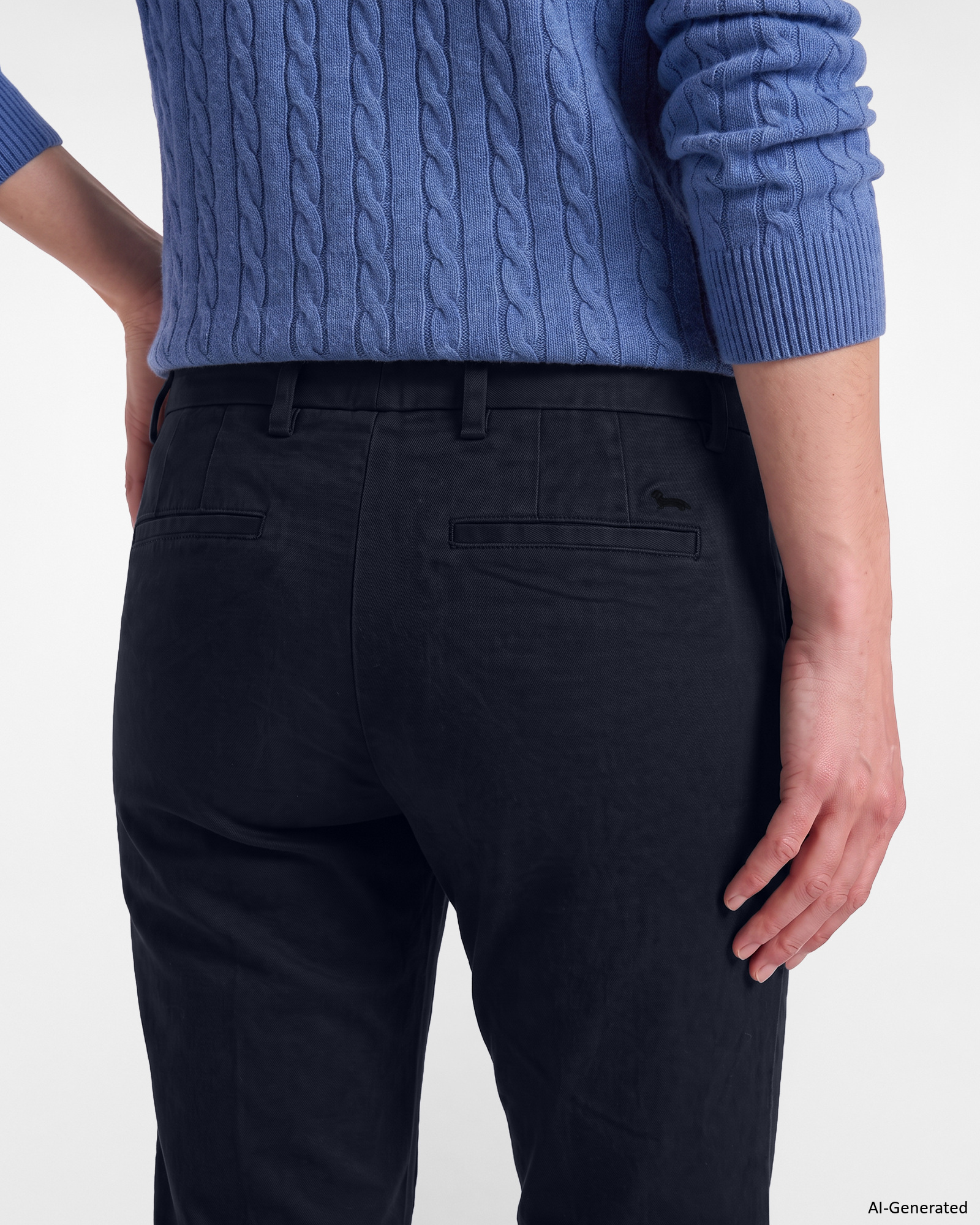 Women&rsquo;s slim-fit stretch cotton trousers, NAVY BLUE, large