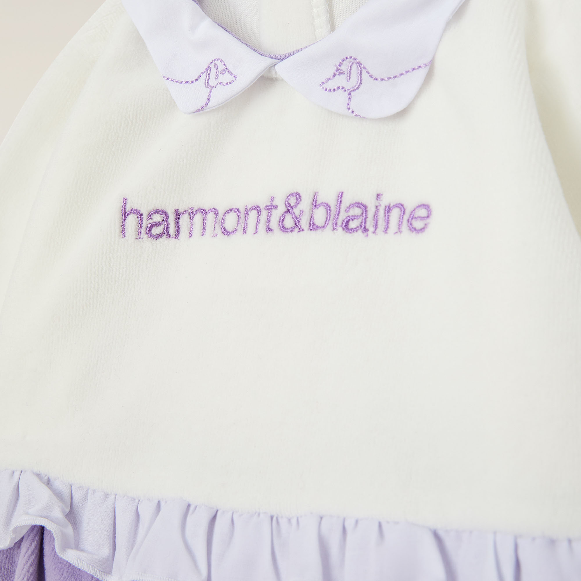 Chenille romper with ruffles and logo embroidery, Lilla, large image number 2