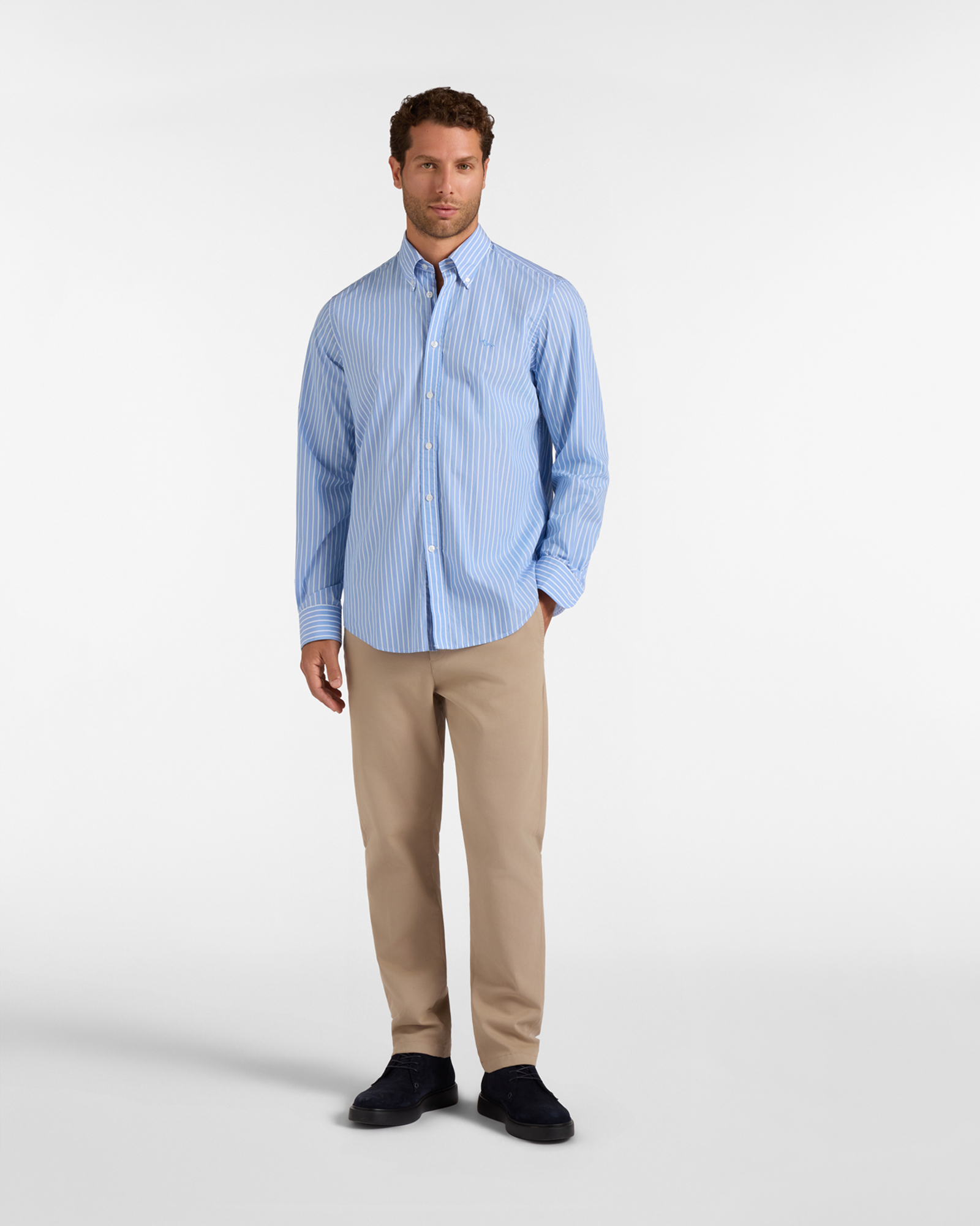 Men's regular-fit  yarn-dyed shirt with wide stripe, SKY, large image number 3