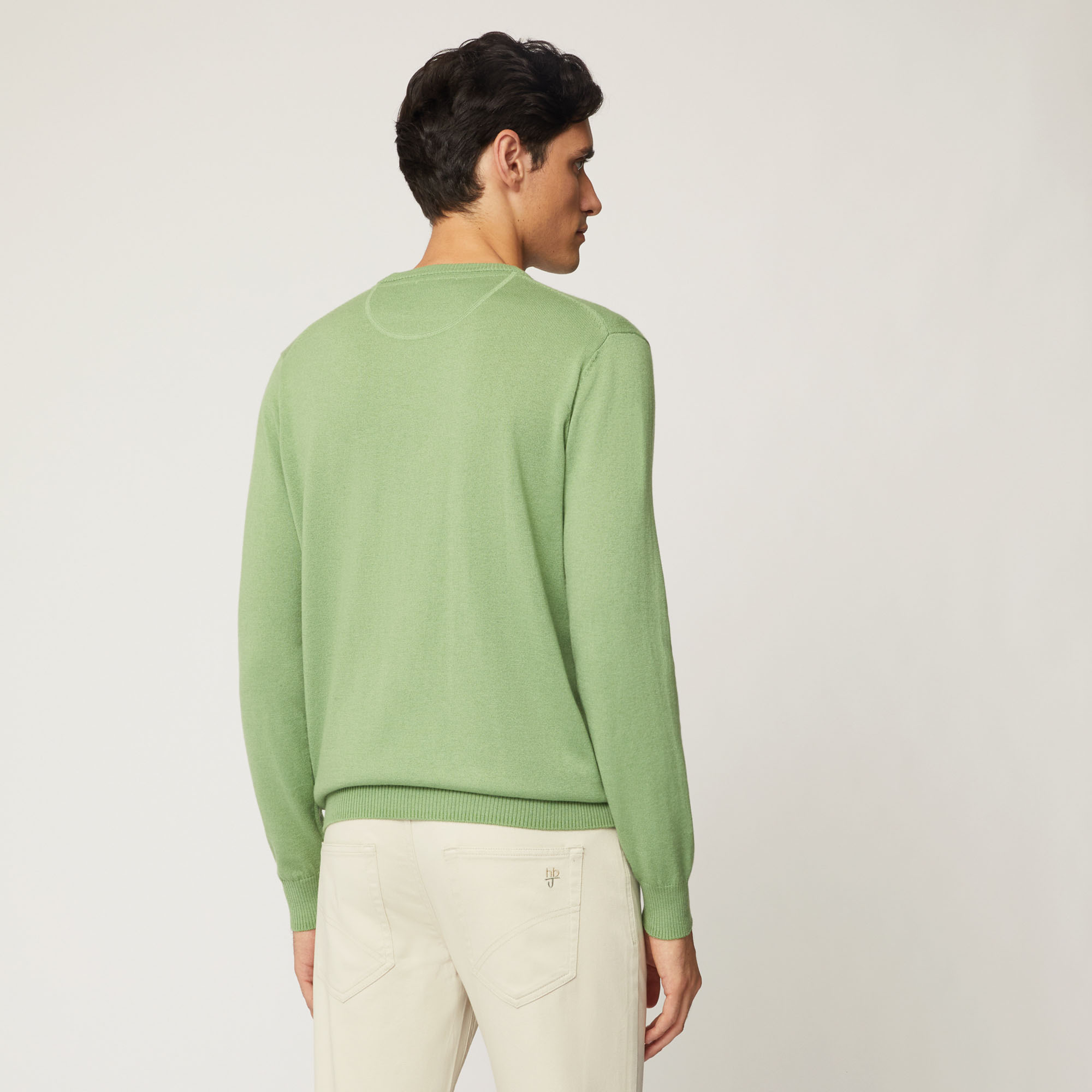 Pullover Girocollo In Misto Lana Con Taschino, Verde, large image number 1