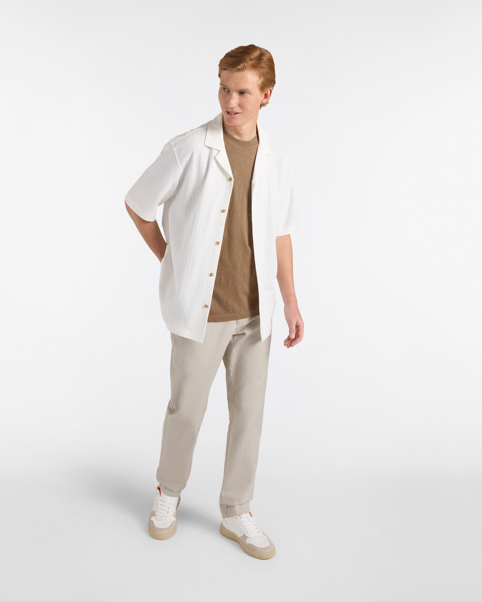 Polo camicia uomo over in jersey effetto dobby, Bianco naturale, large image number 3