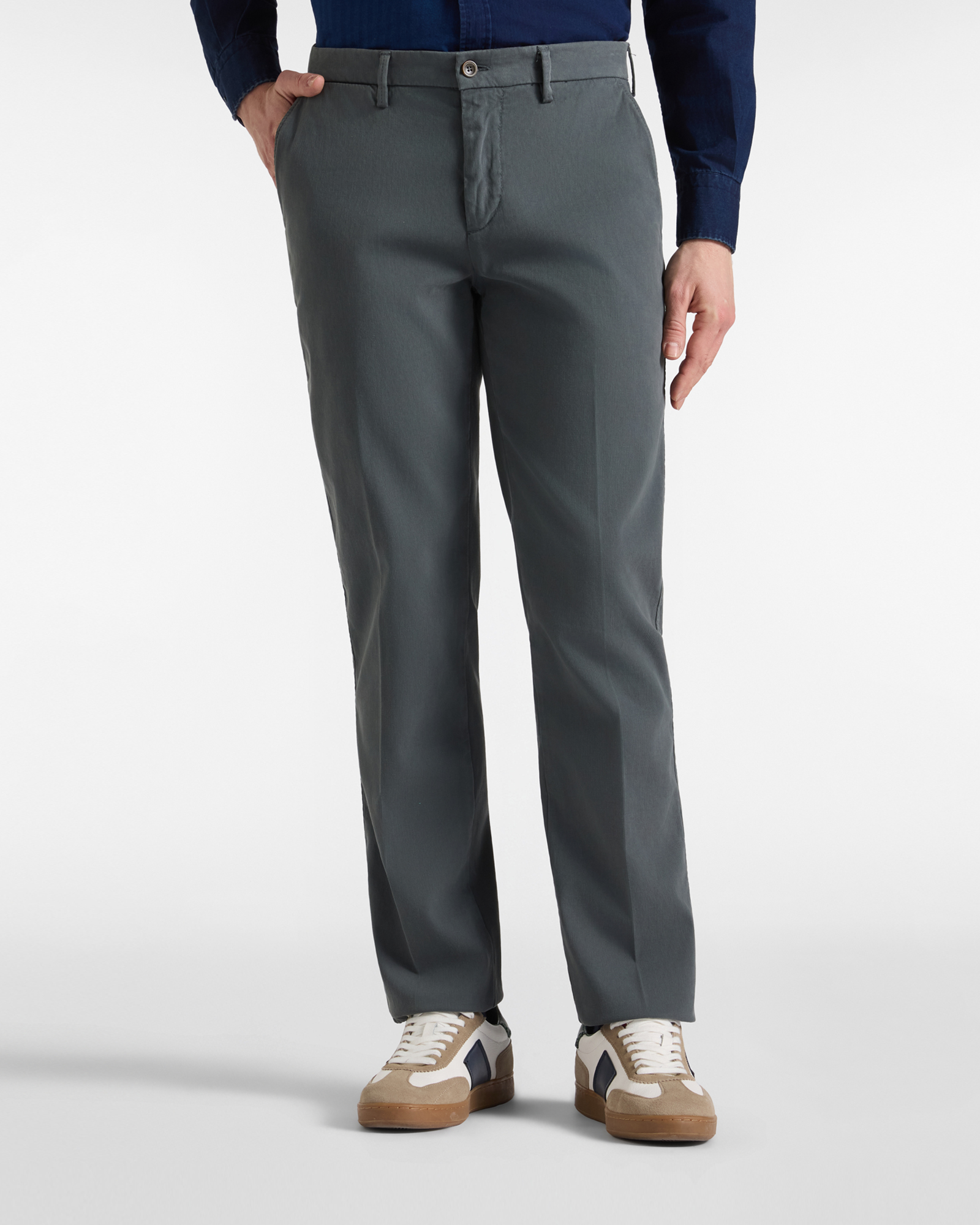Pantalone Chino Uomo in cotone stretch grigio Regular Fit