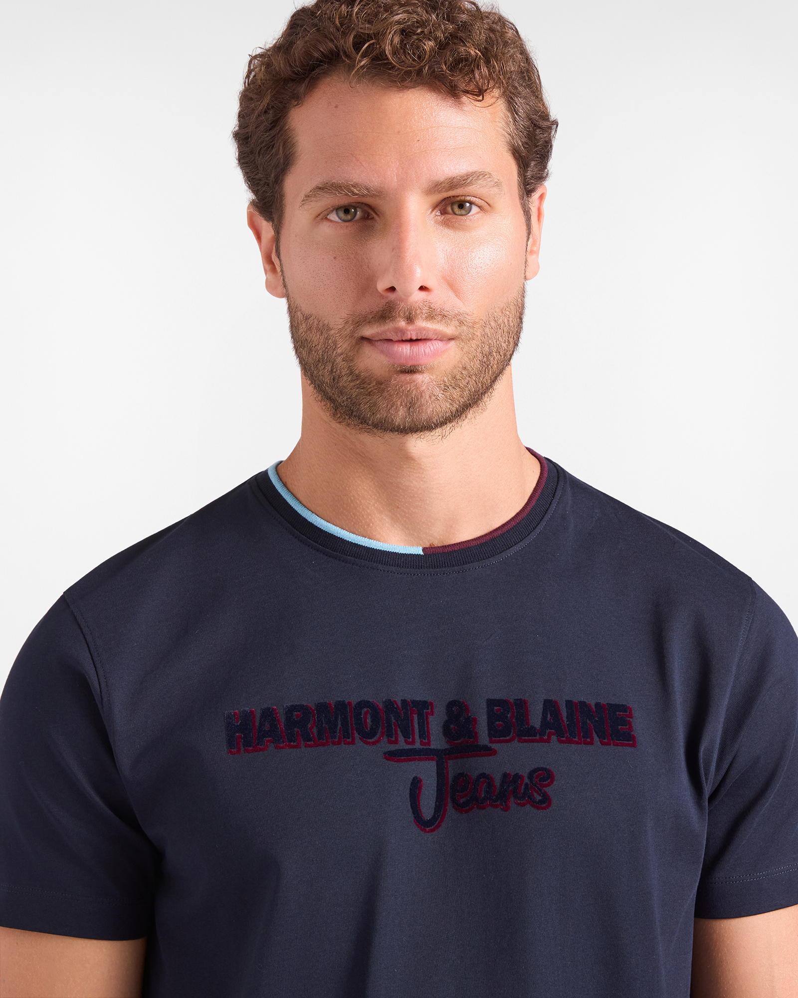 T-shirt HBJ Uomo con Stampa Flock in Puro Cotone, BLU SCURO, large