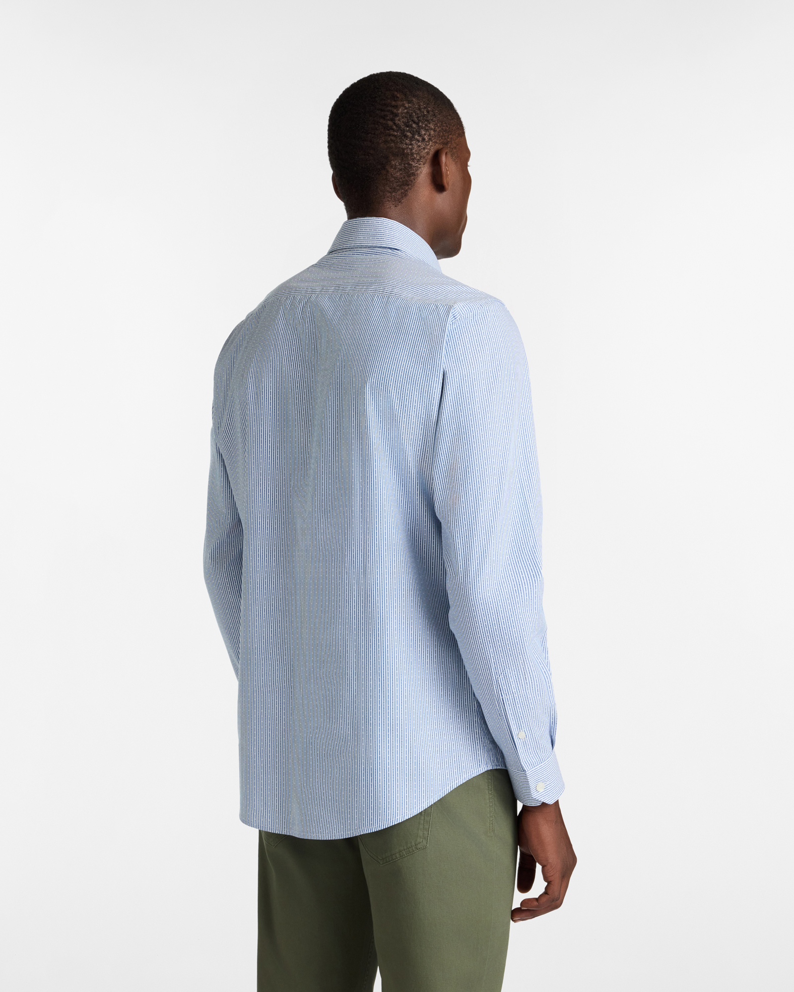 Camicia a Righe in Cotone con Collo alla Francese, Azzurro, large image number 1
