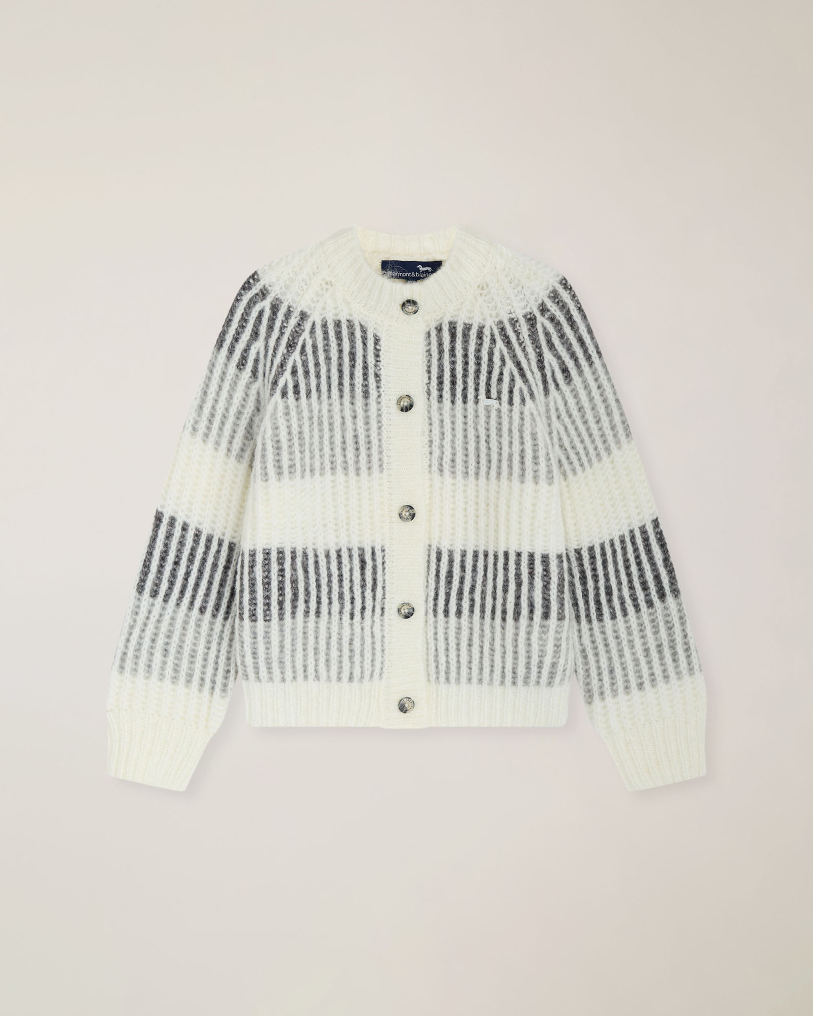 Striped cardigan with dachshund plaque