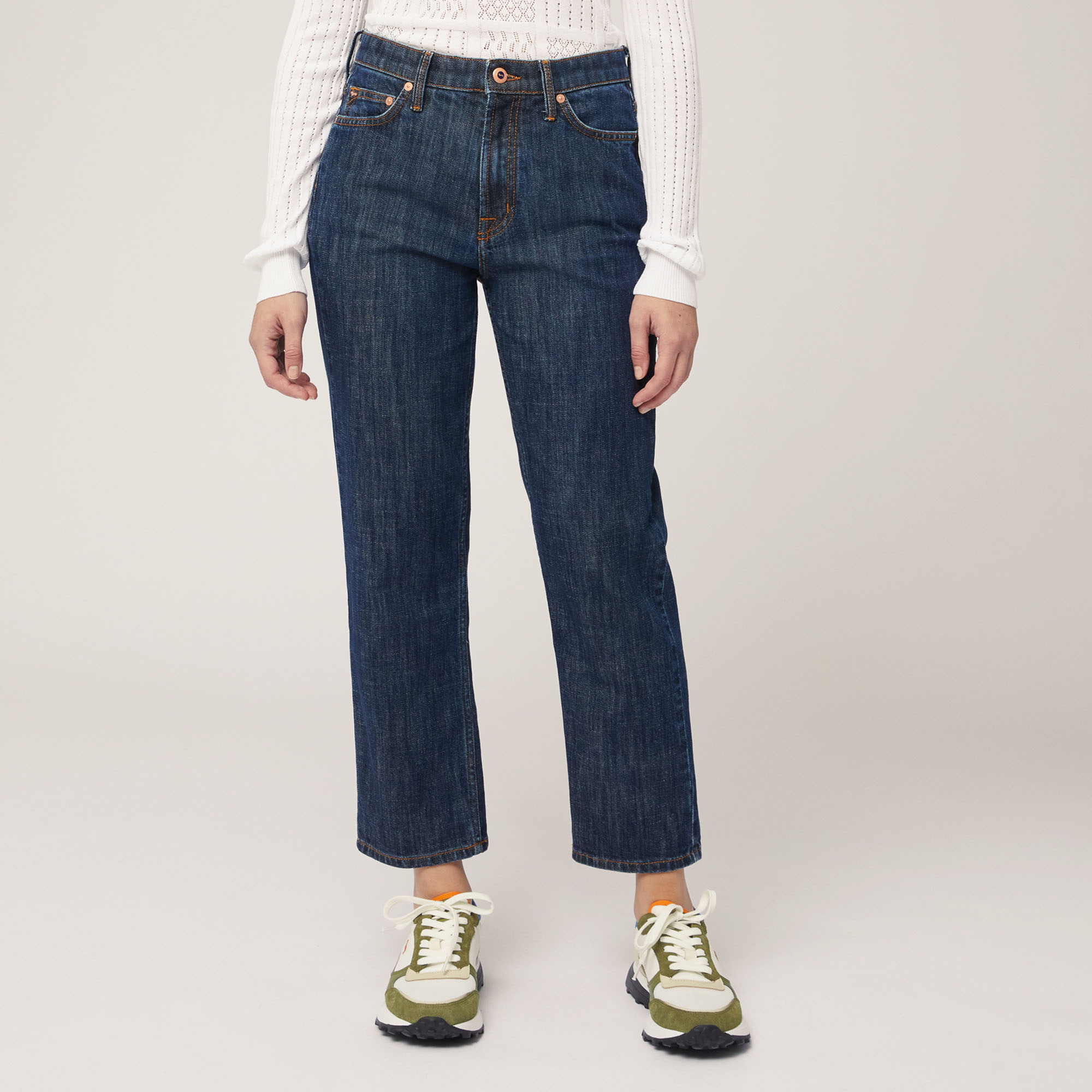 Denim Trousers with Striped Label, Blue, large