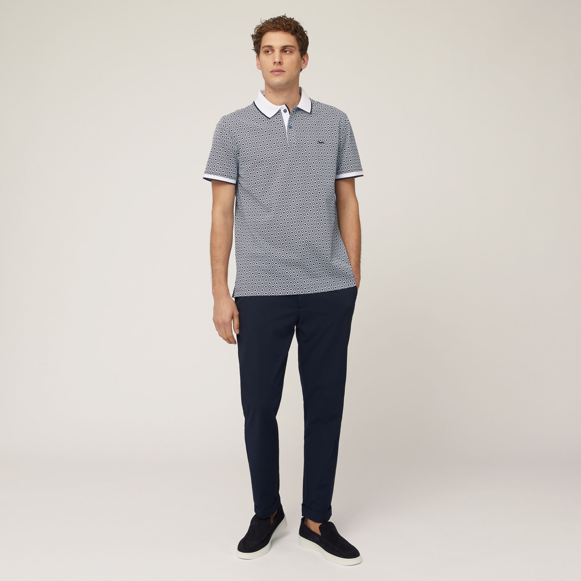 Polo with Geometric Print, Blue, large image number 3