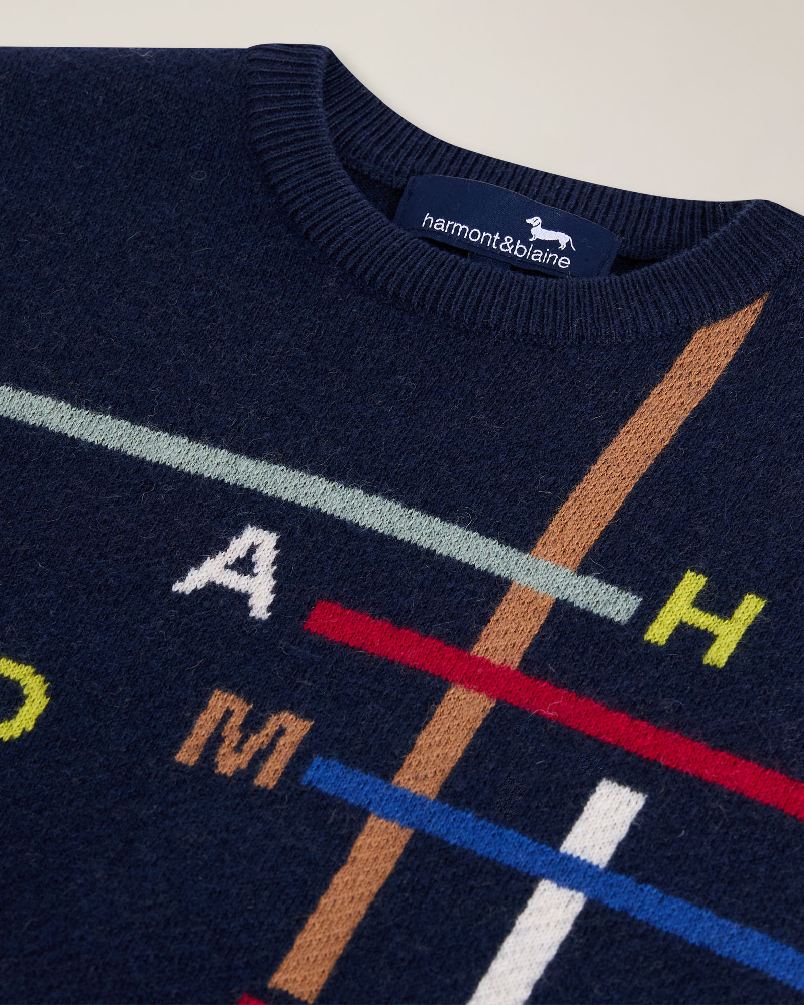 Crewneck sweater with multicolor intarsia, Navy Blue, large image number 2