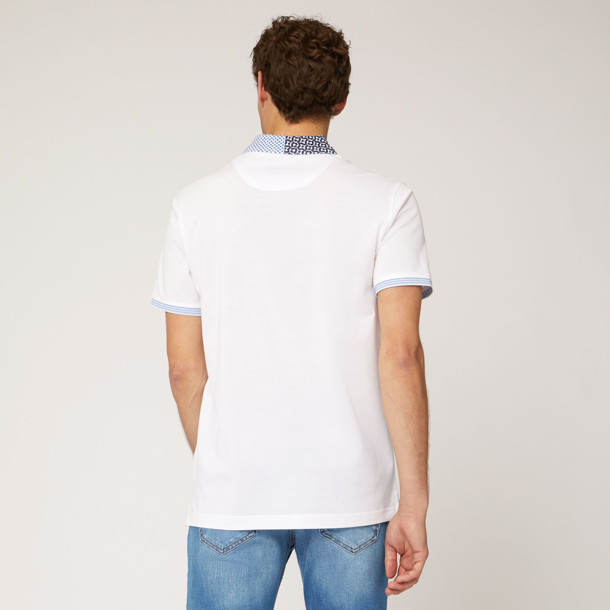 Polo with Contrasting Print, White, large image number 1