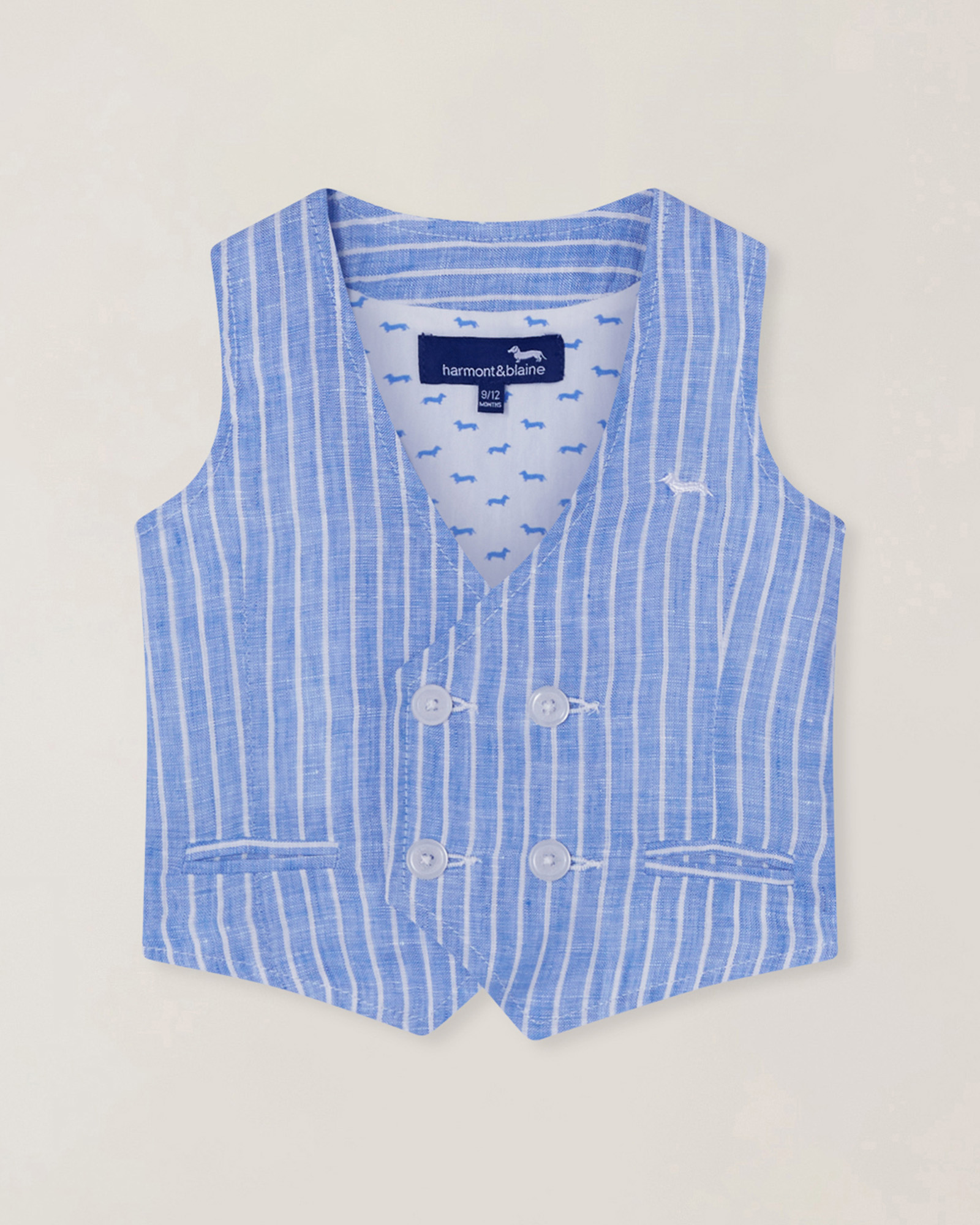 Gilet in lino a righe, Light Blue, large