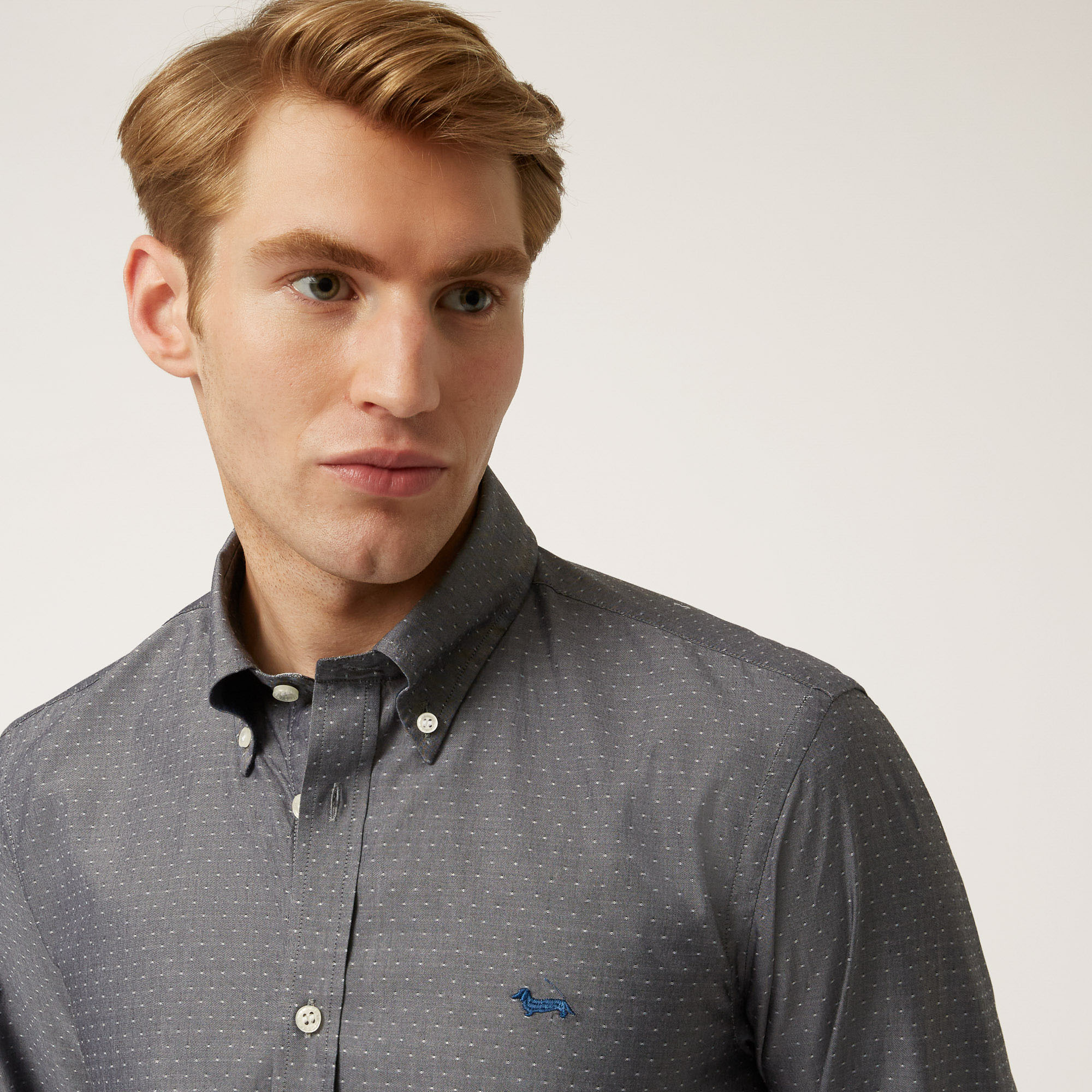 Shirt With Micro Pattern All Over And Contrasting Inner Detail, Blue, large image number 2