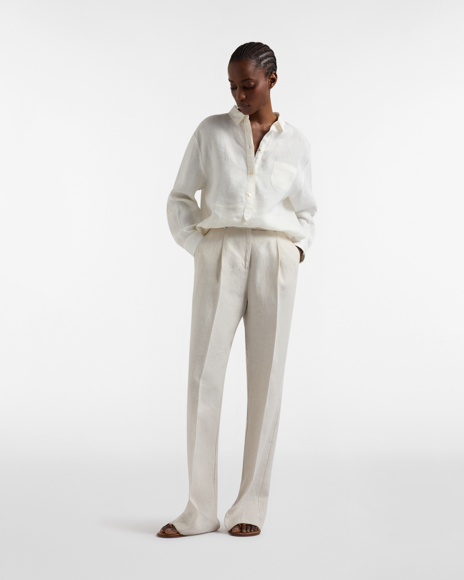 Pantaloni Donna Capsule Artigianalit&agrave; a Colori in Lino, Beige, large image number 3