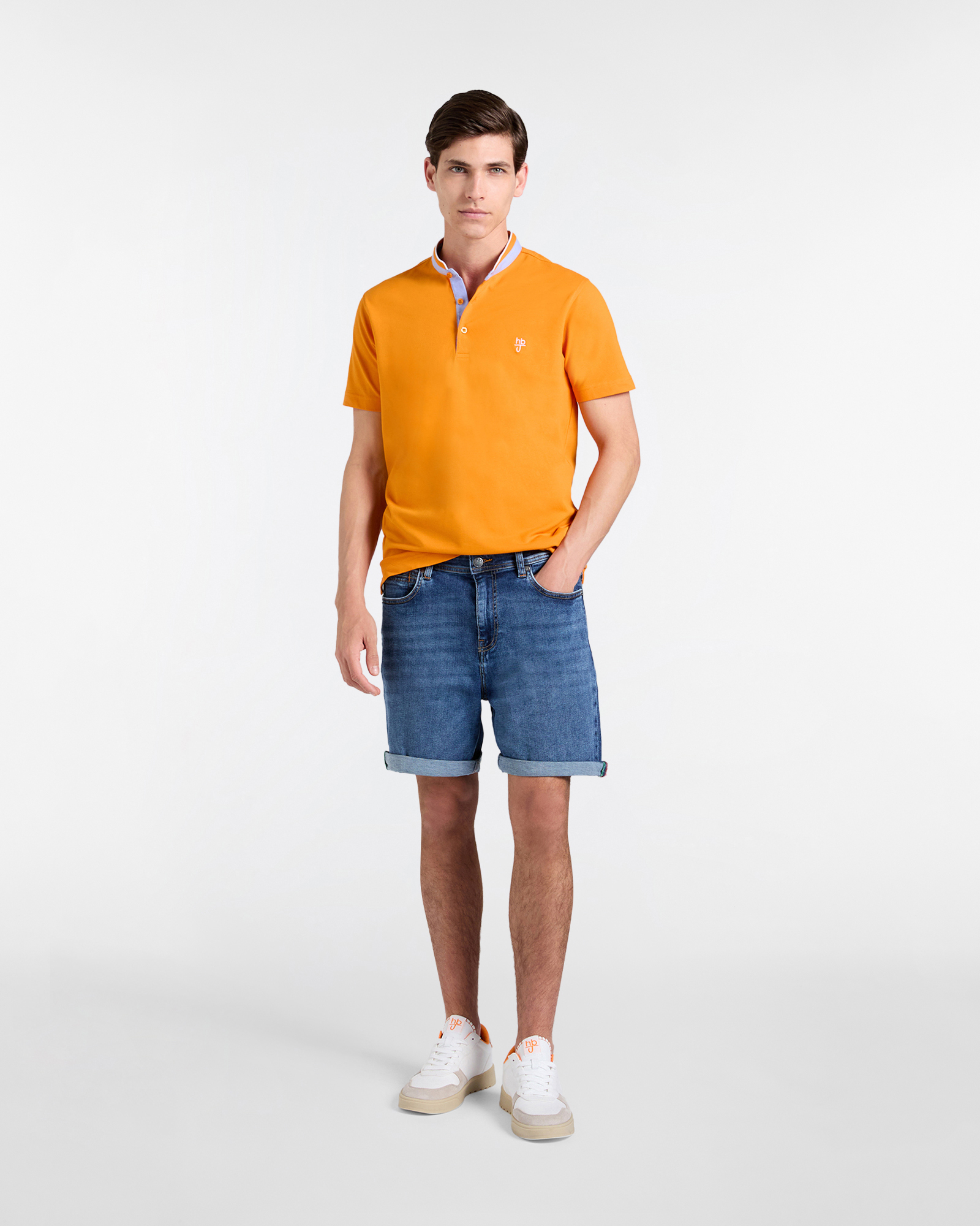 Polo uomo narrow  fit collo coreano , Arancio, large image number 3