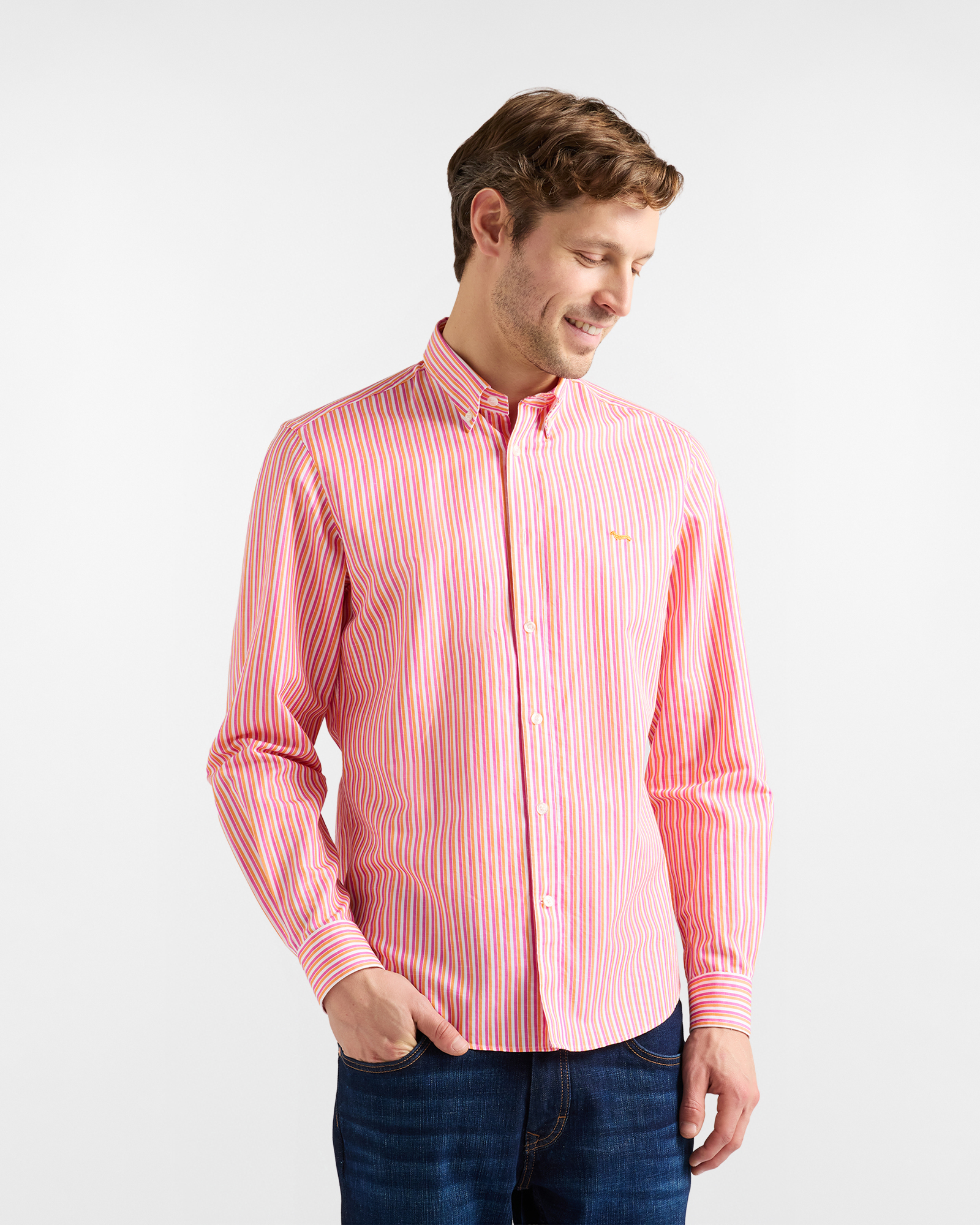 Men's narrow-fit striped shirt, Pink, large image number 0
