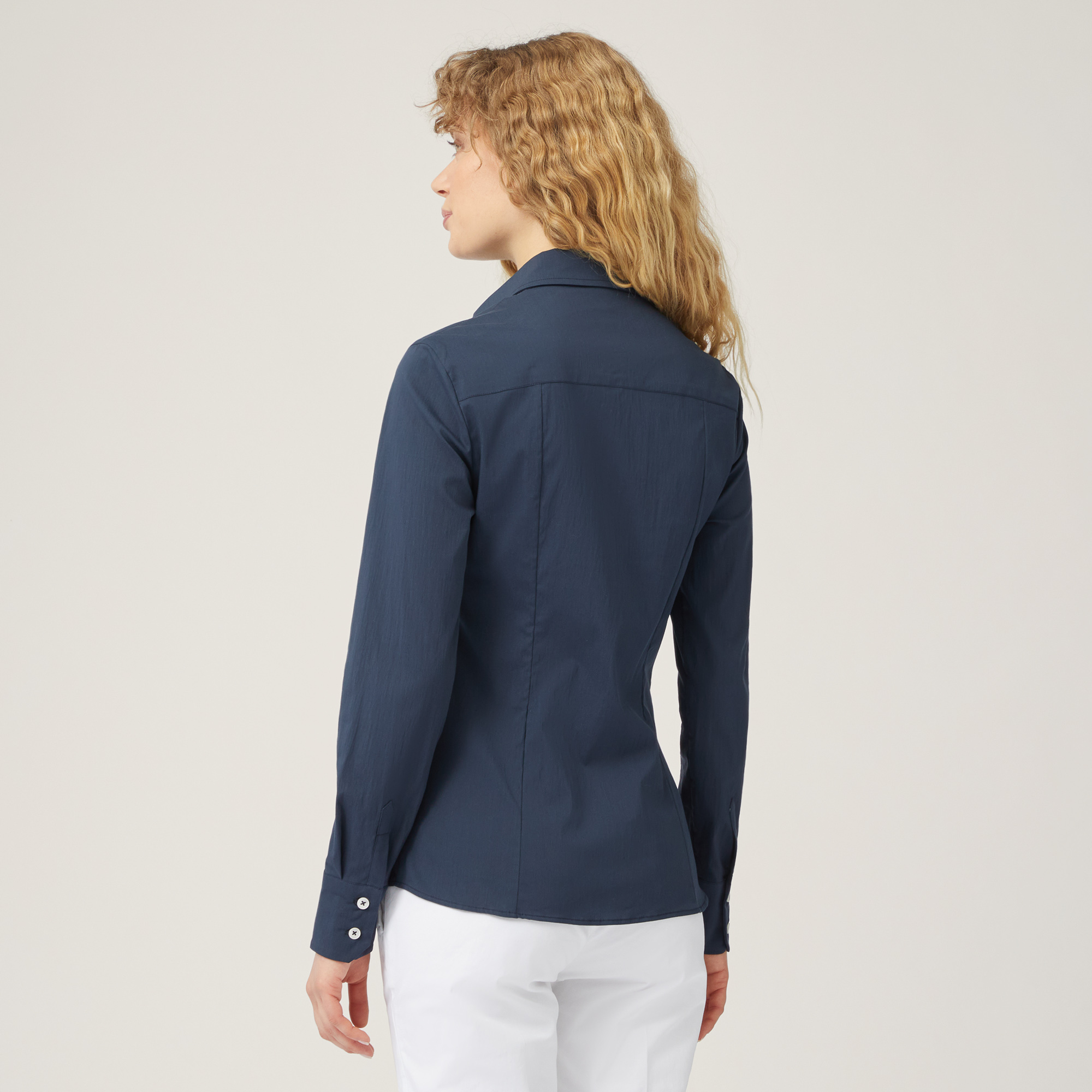 Cotton Blend Slim Shirt, Blue, large image number 1