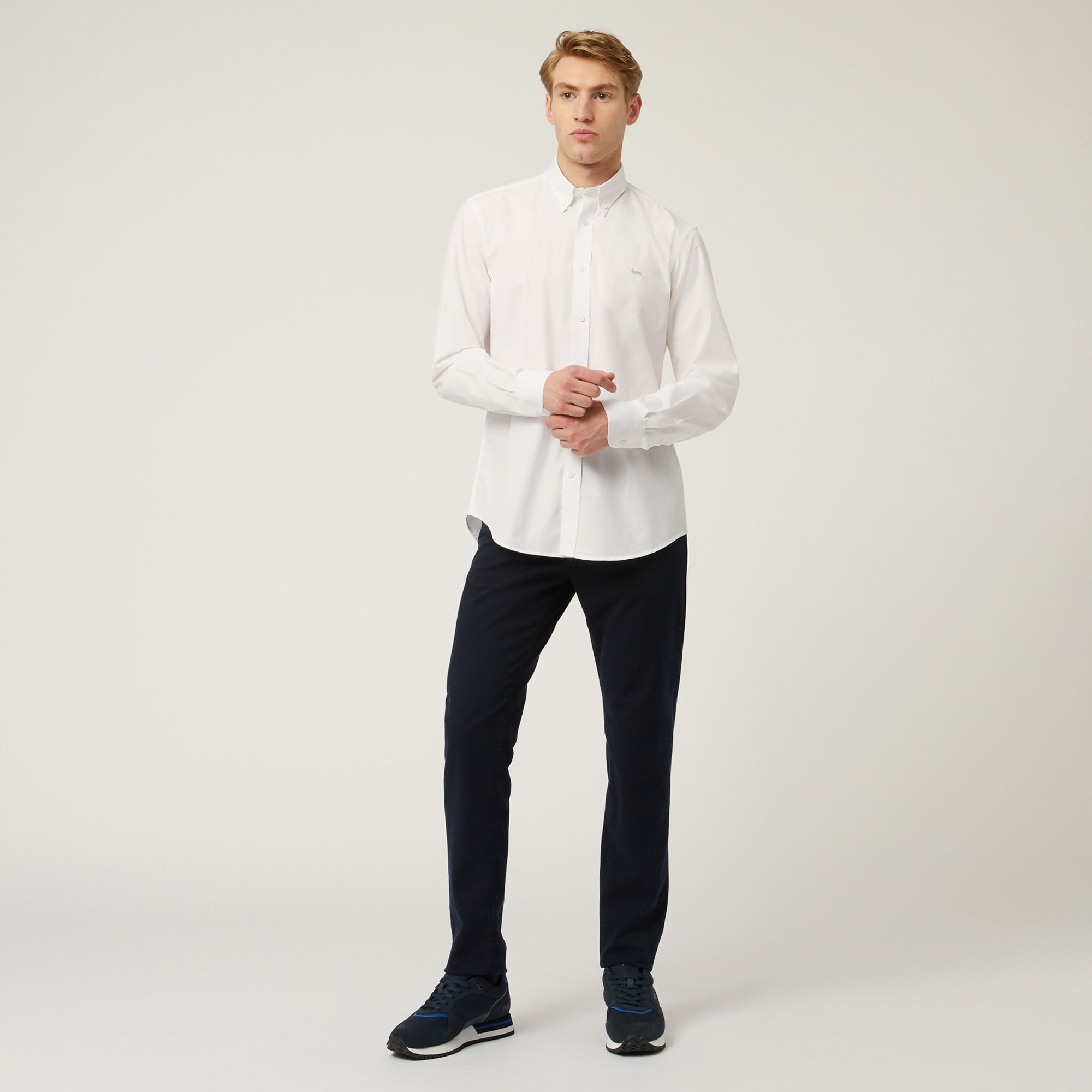 Camicia Essentials in cotone tinta unita, Bianco, large