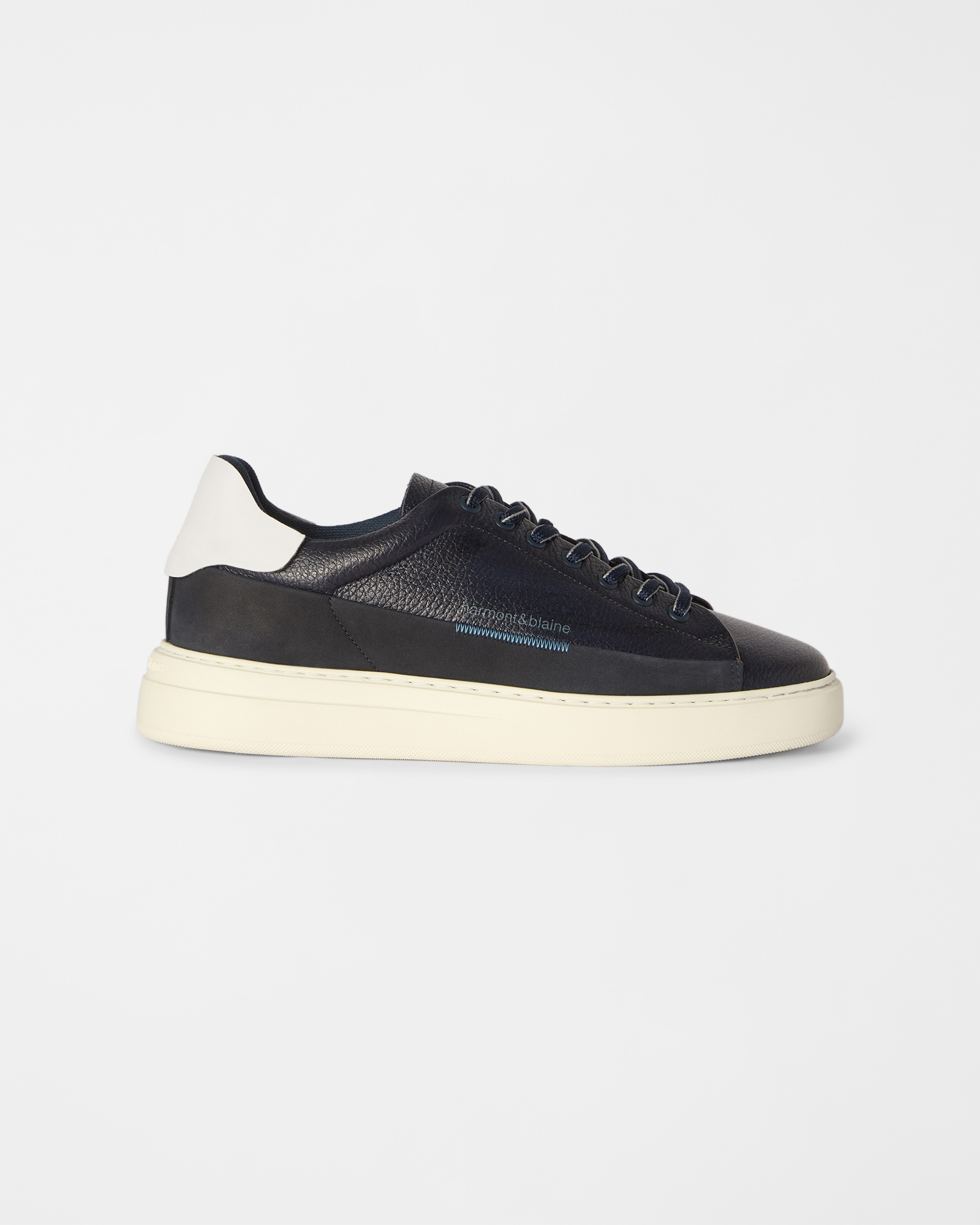 Men's dark blue grained leather and nubuck sneakers
