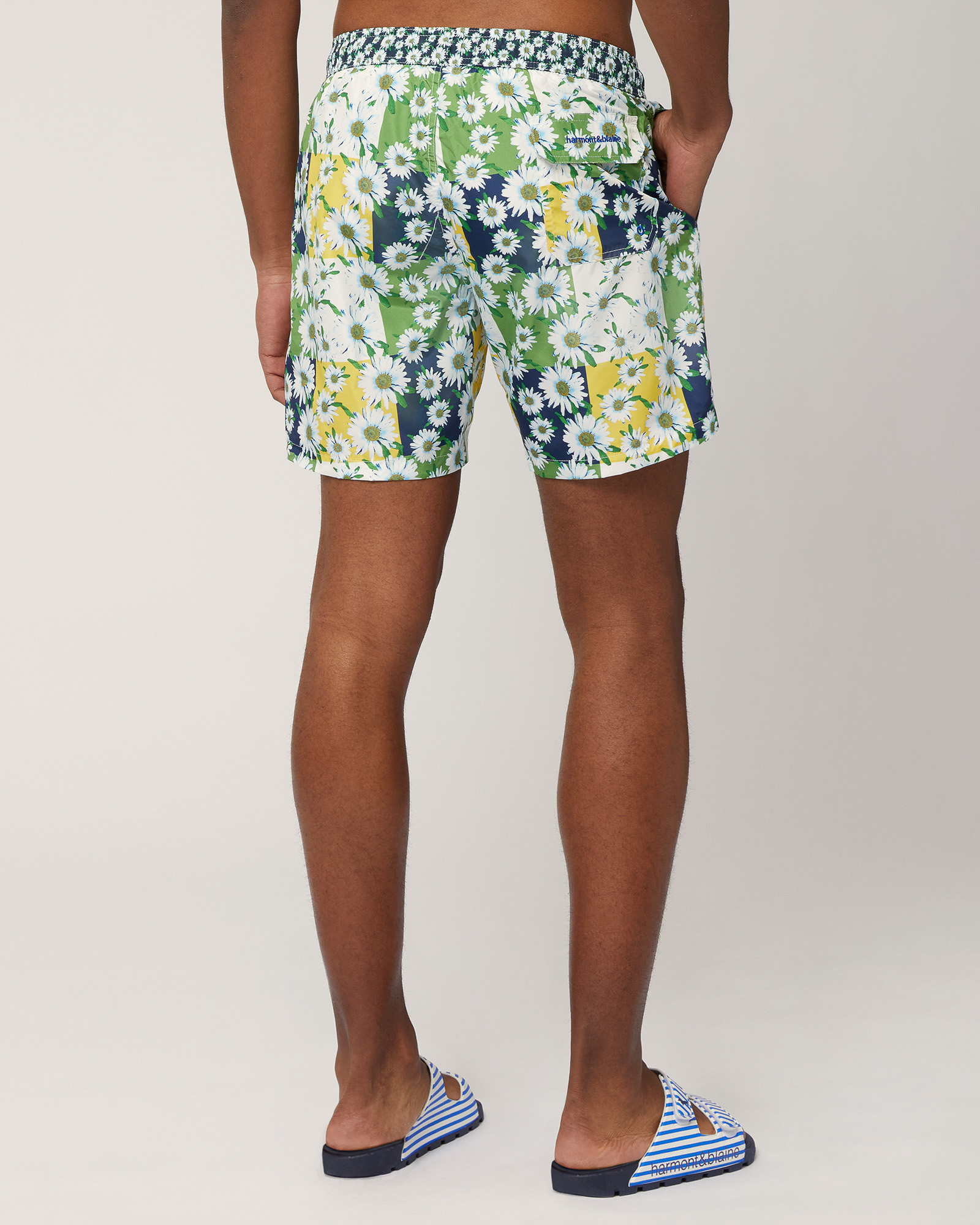 Swim Trunks with Squares and Daisies