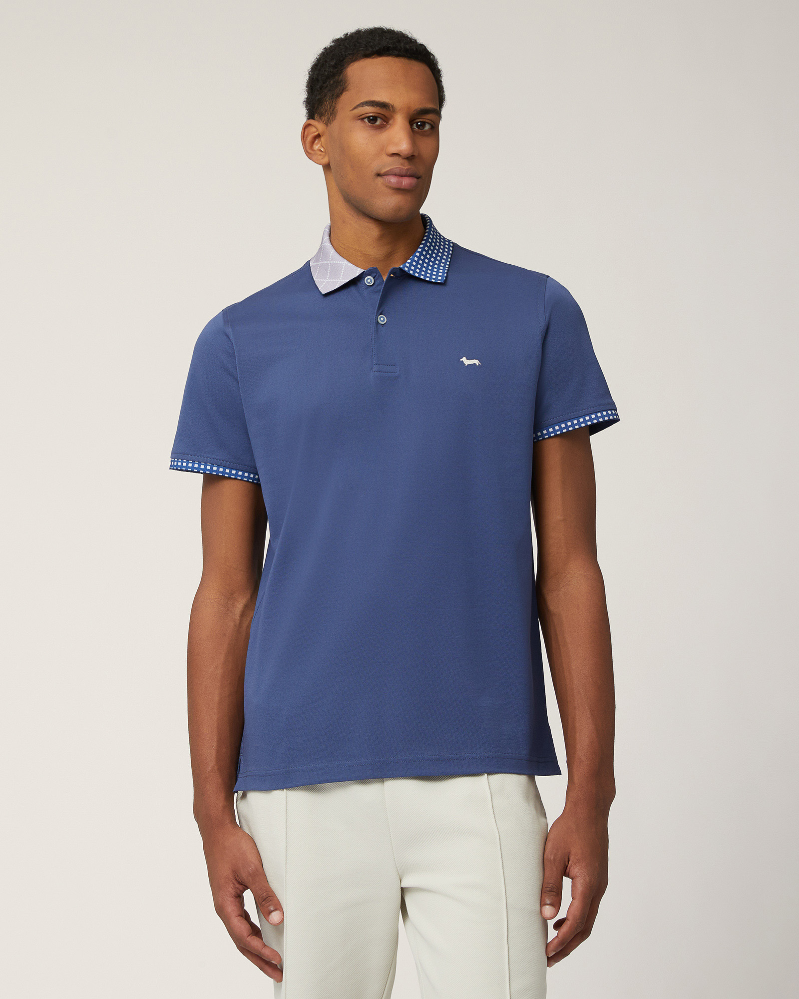 Polo In Cotone A Doppia Stampa, Blu Marine, large