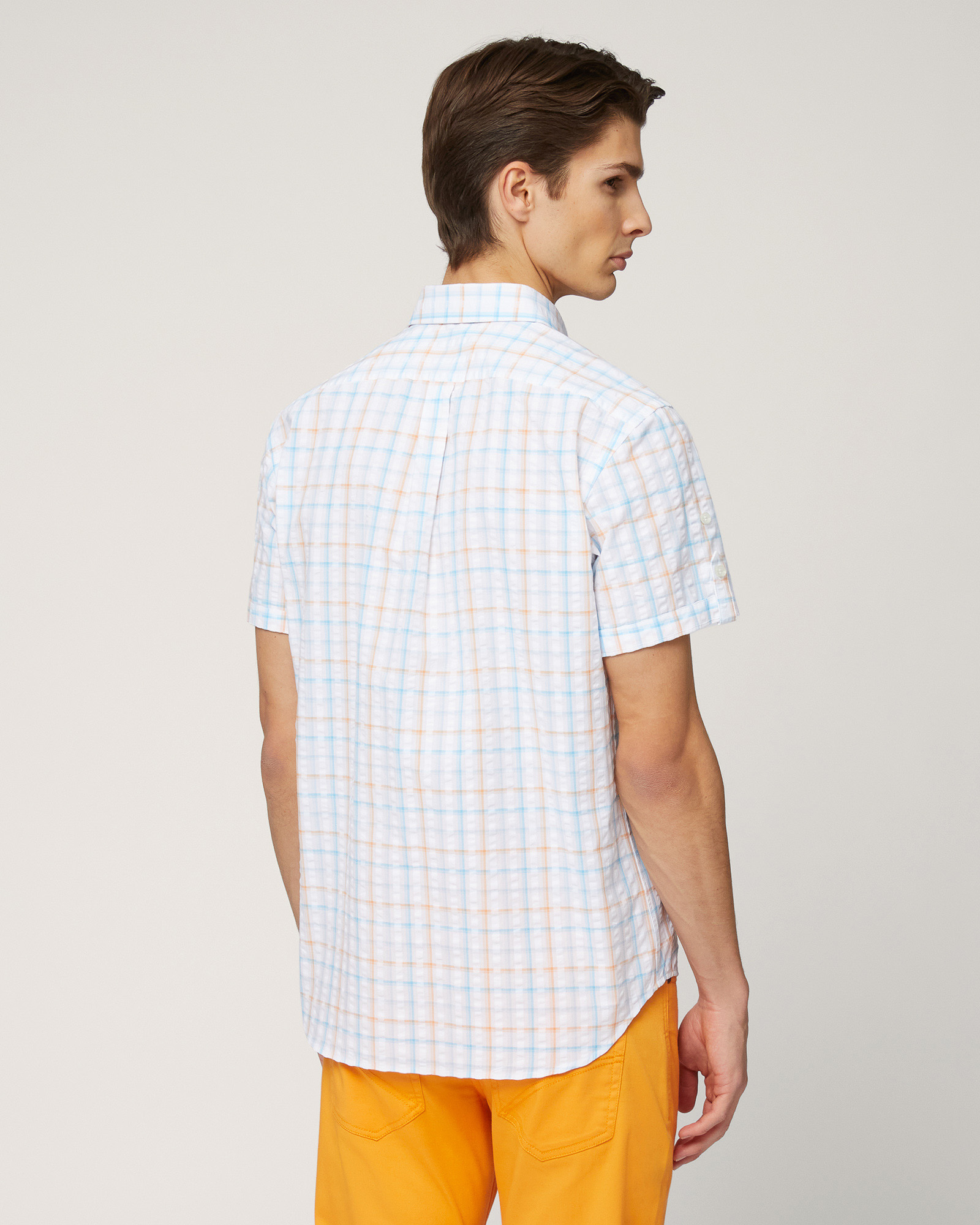 Short-Sleeved Check Shirt, Orange, large image number 1