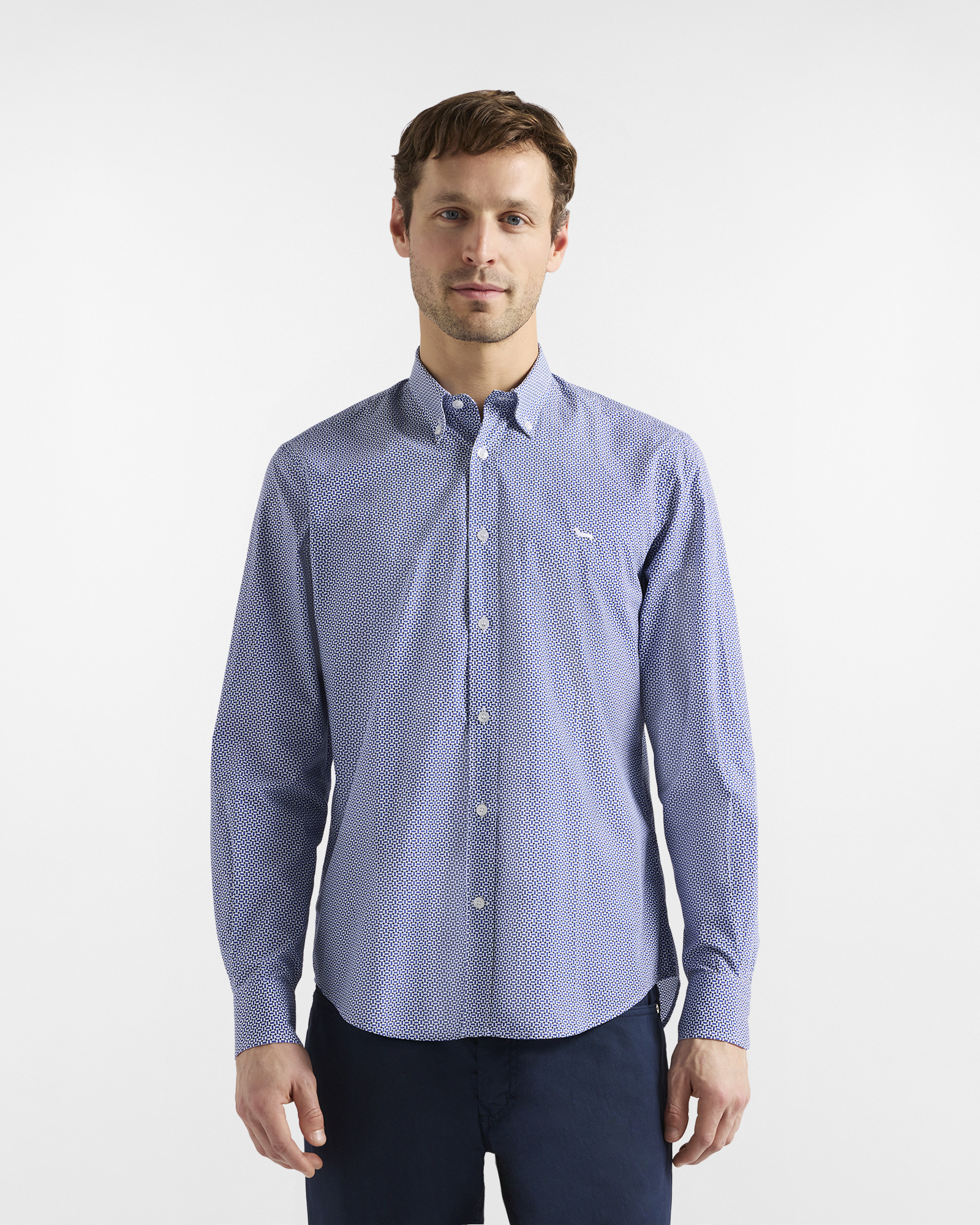 Harmont&Blaine - Camicia micro stampa regular fit, Uomo, Blu, Taglia: M