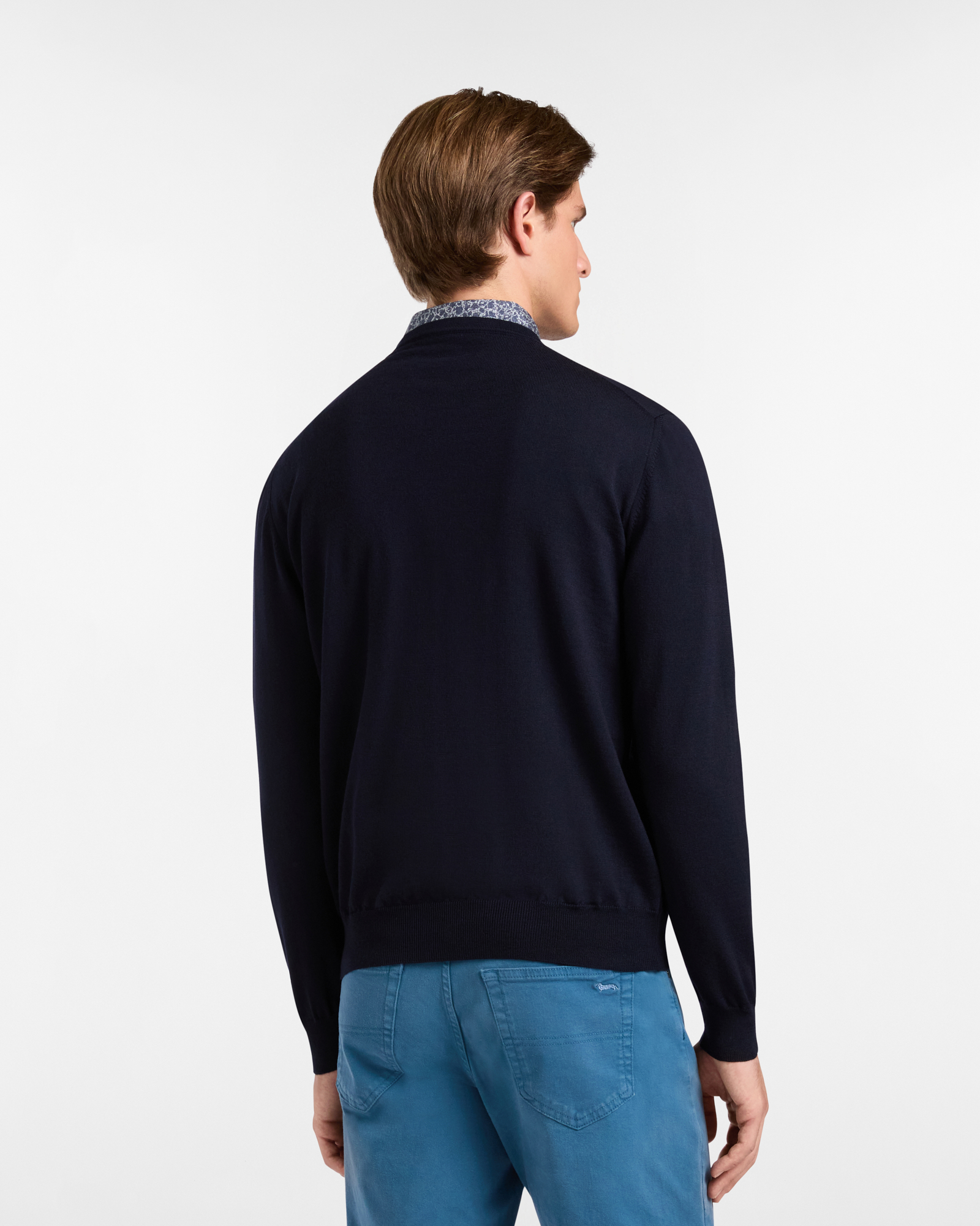 Crew Neck Merino Wool Sweater, Navy Blue, large image number 1