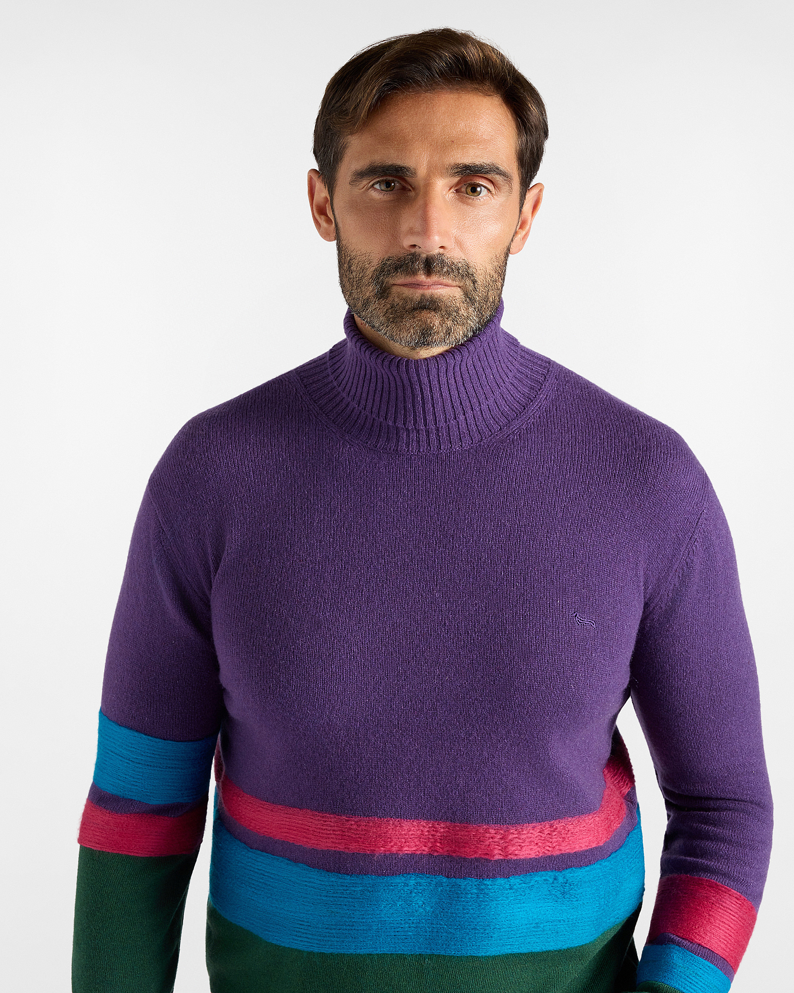 Jersey de cuello alto para hombre de puro cachemir de la colecci&oacute;n c&aacute;psula Re-Loved, fabricado en Italia, VERDE OSCURO, large