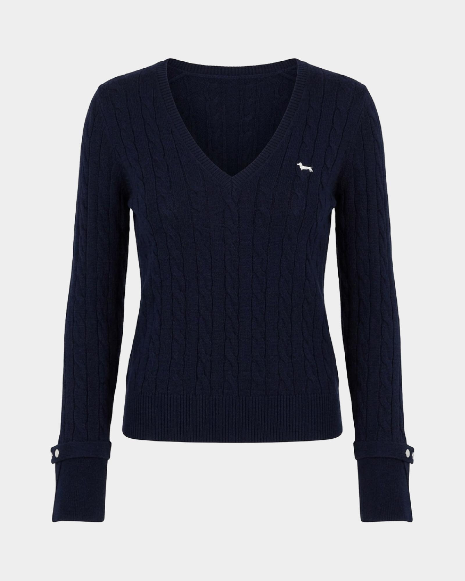 Jersey Mujer con cuello de pico en mezcla de lana con cachemir   Regular Fit, AZUL, large