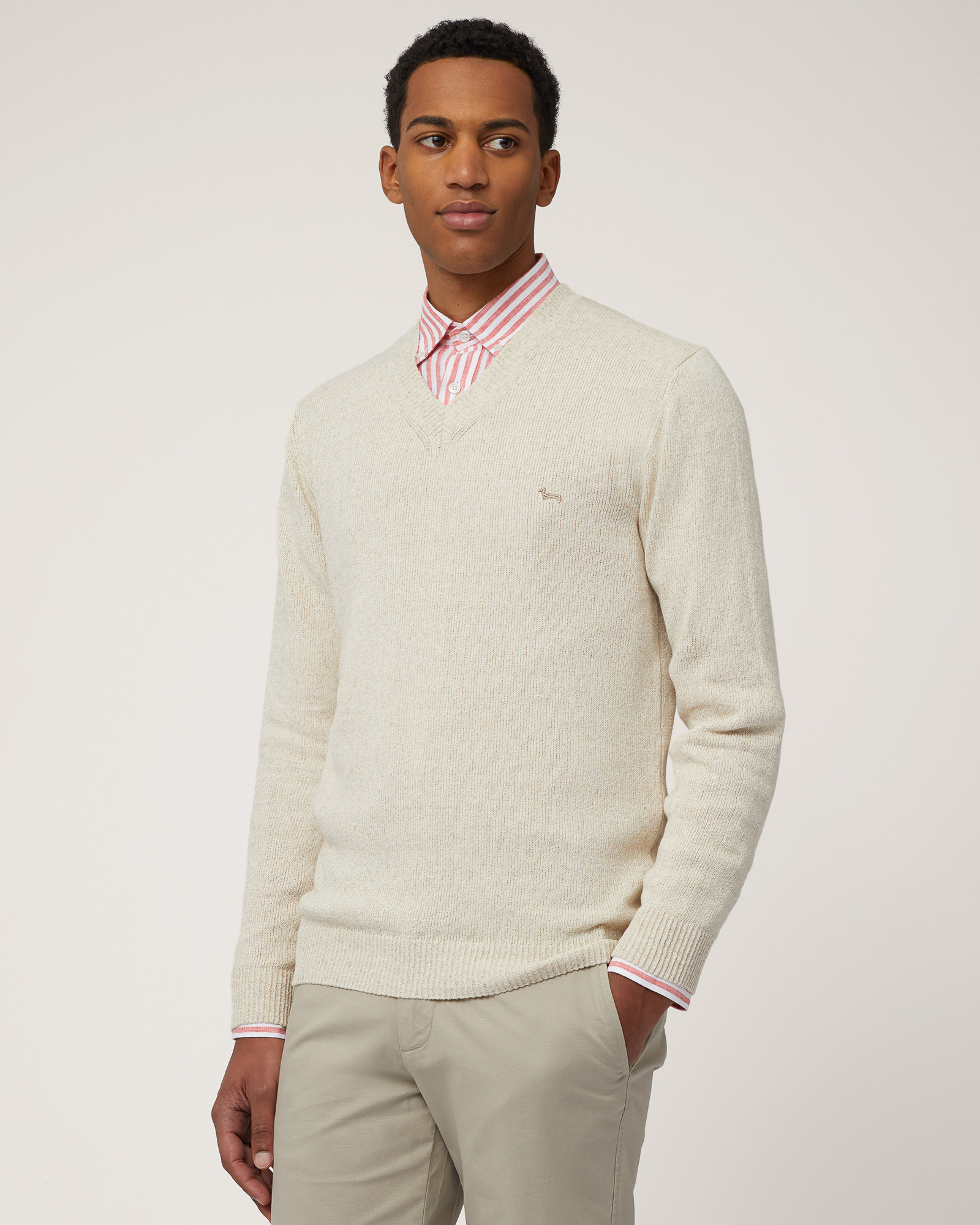 V-Neck Pullover, Beige, large