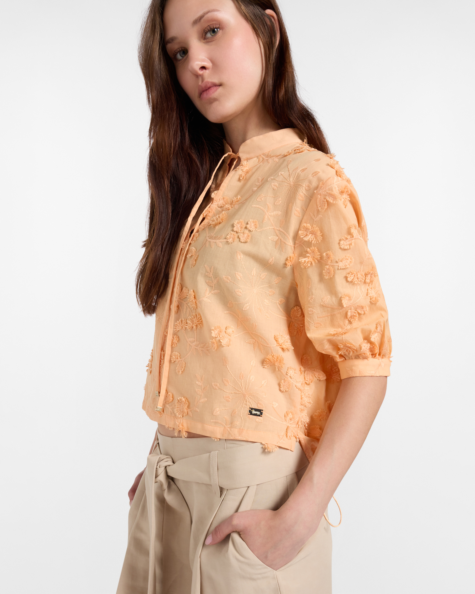 Camicia Over Donna con Manica a Sbuffo in Cotone, Arancio, large image number 2